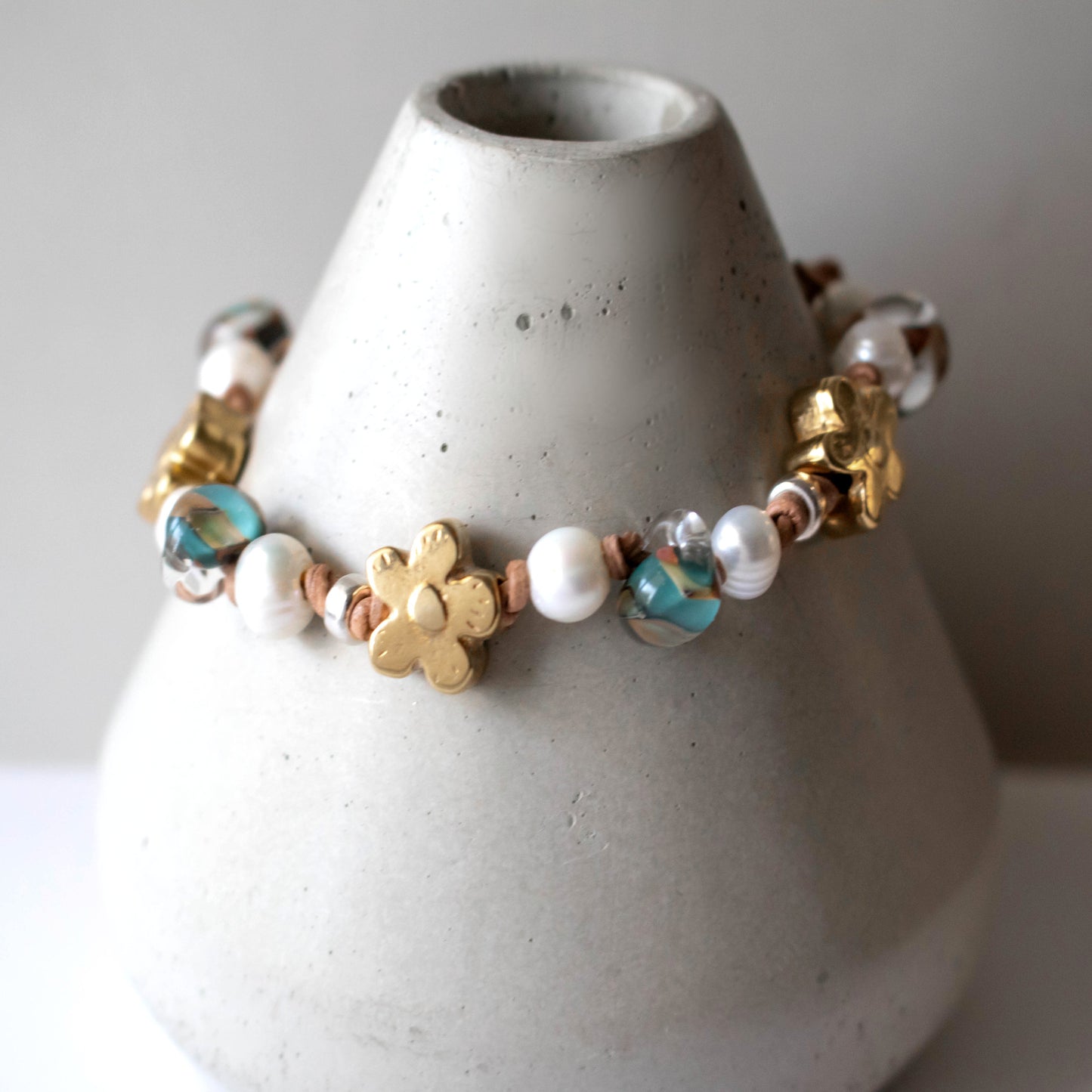 Yellow Sunflower Freshwater Pearl Bracelet-Womens-LittleGreenRoomJewelry-LittleGreenRoomJewelry