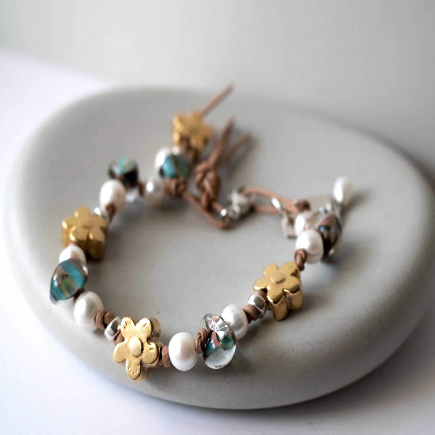 Yellow Sunflower Freshwater Pearl Bracelet-Womens-LittleGreenRoomJewelry-LittleGreenRoomJewelry