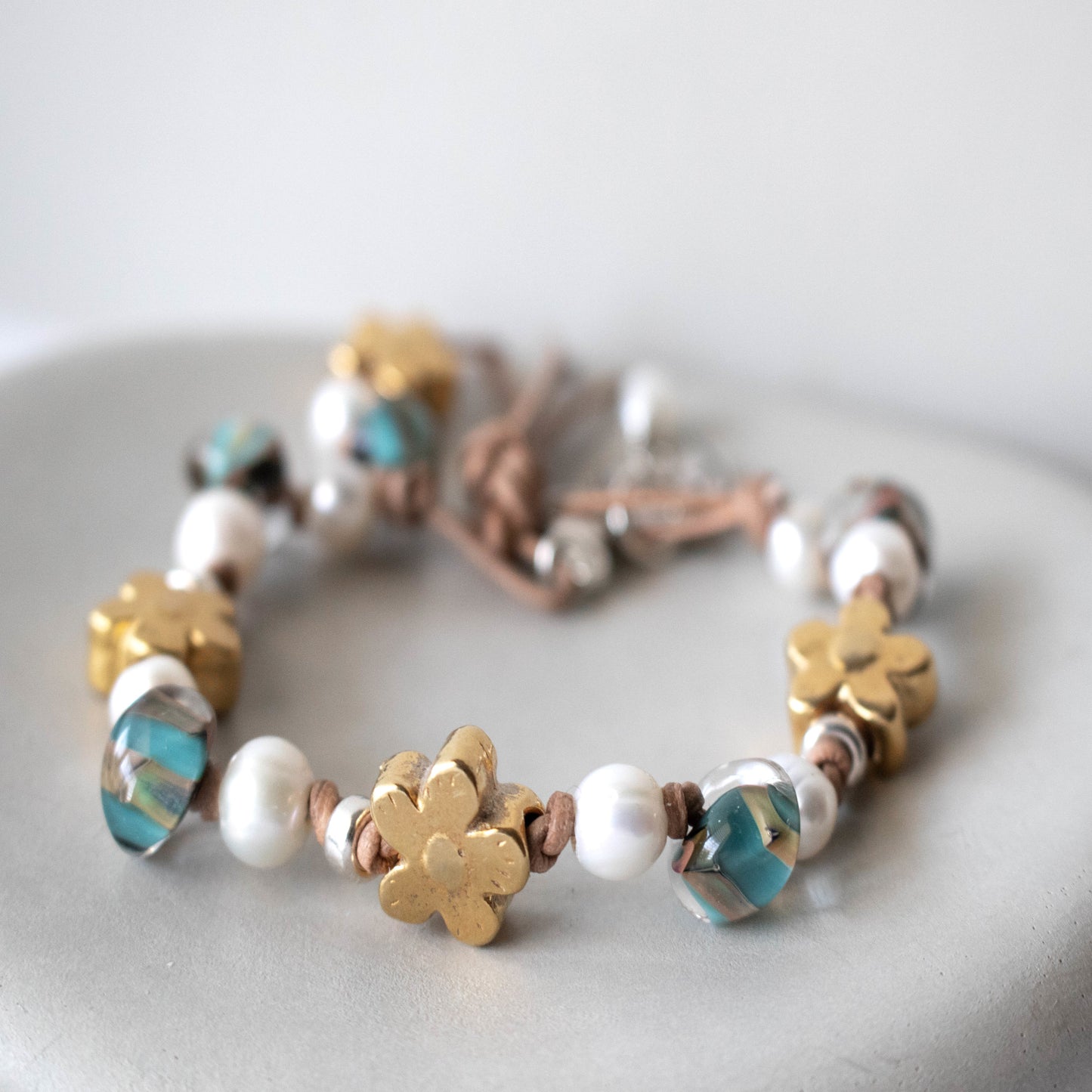 Yellow Sunflower Freshwater Pearl Bracelet-Womens-LittleGreenRoomJewelry-LittleGreenRoomJewelry
