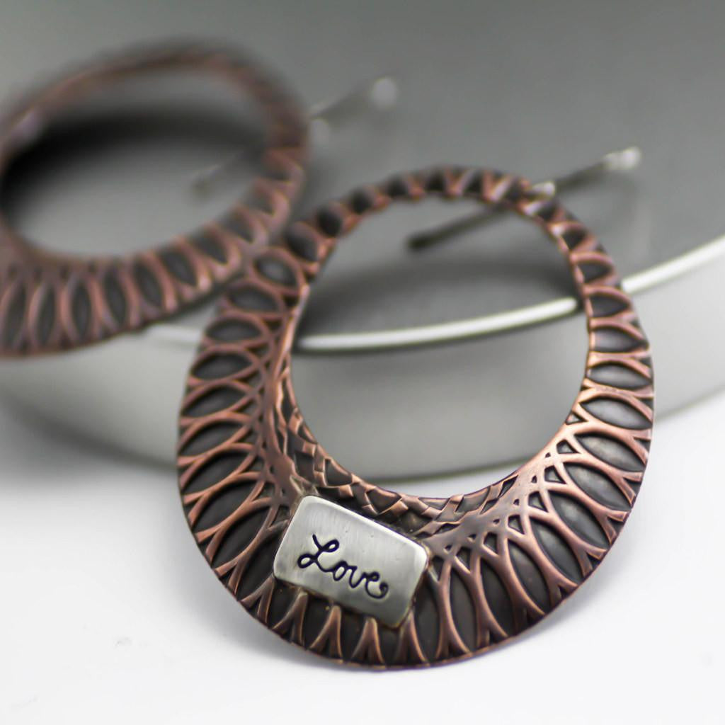 Womens Rustic Copper Hoop Earrings- Artisan Hoop Earrings-Womens Rustic-LittleGreenRoomJewelry-LittleGreenRoomJewelry