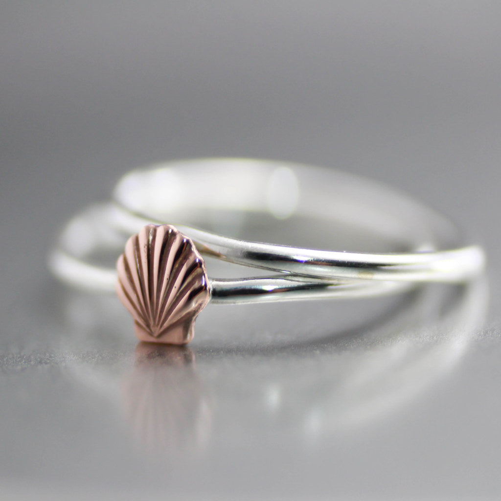 Sterling Silver Copper Sea Shell Stack Rings-Womens-LittleGreenRoomJewelry-LittleGreenRoomJewelry