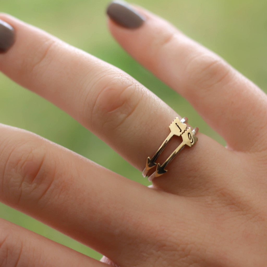 Cupids Personalized Gold Arrow Stacking Ring-Womens-LittleGreenRoomJewelry-LittleGreenRoomJewelry