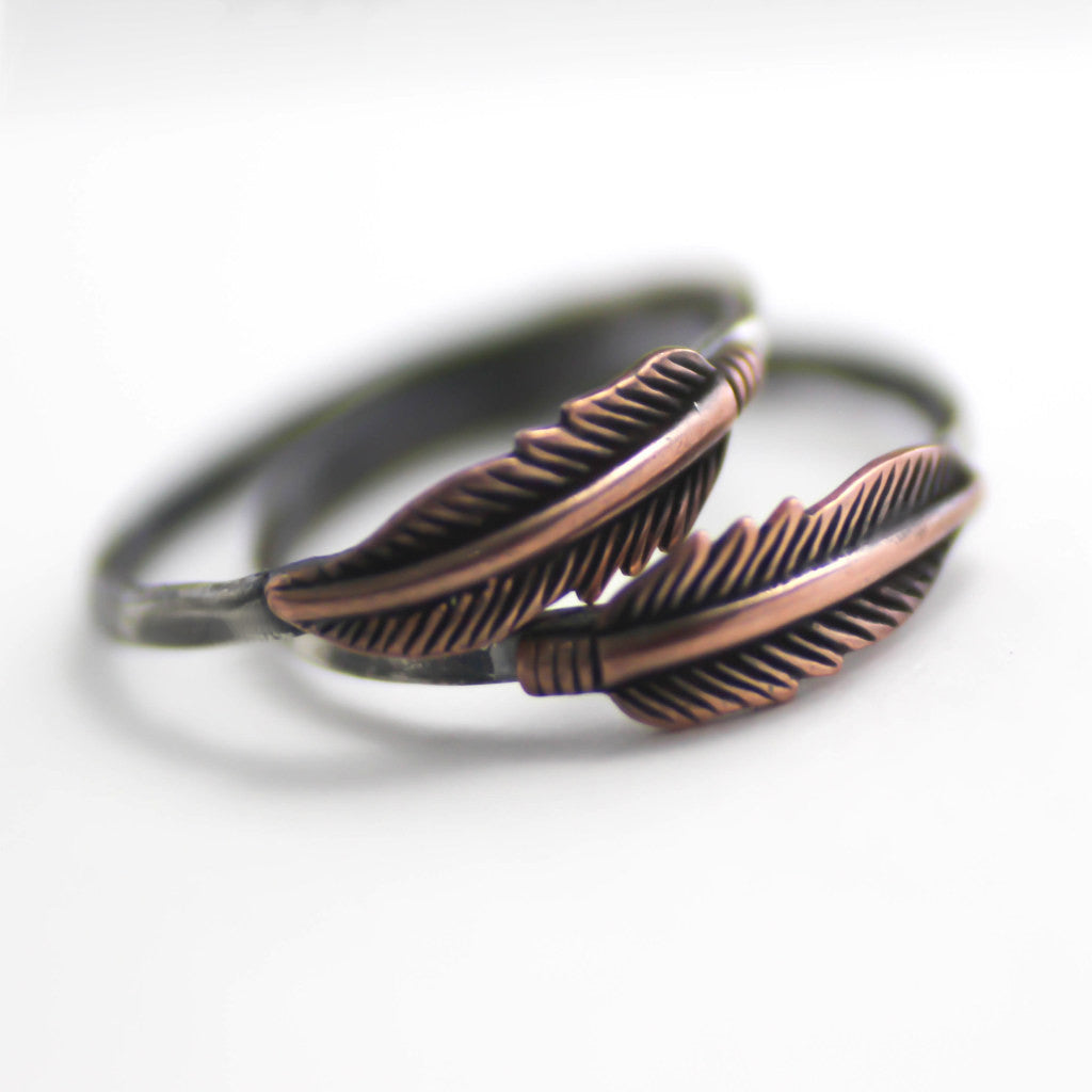 Boho Feather Stacking Ring- Antiqued Feather Womens Ring-Womens Rustic-LittleGreenRoomJewelry-LittleGreenRoomJewelry