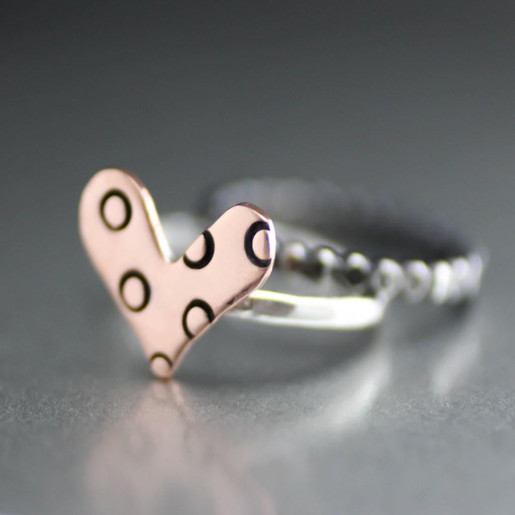Polka dot Heart Stack Ring- Copper Heart Sterling Silver Ring-Womens-LittleGreenRoomJewelry-LittleGreenRoomJewelry
