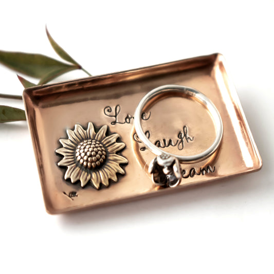Copper Sunflower Ring Dish-accessories-LittleGreenRoomJewelry-LittleGreenRoomJewelry