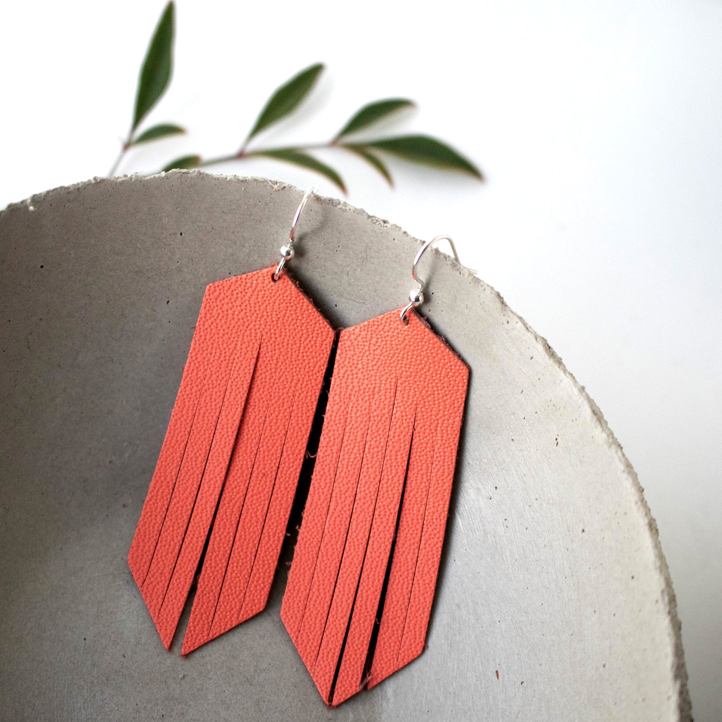 Southwestern Coral Leather Fringe Earrings-Womens-LittleGreenRoomJewelry-LittleGreenRoomJewelry