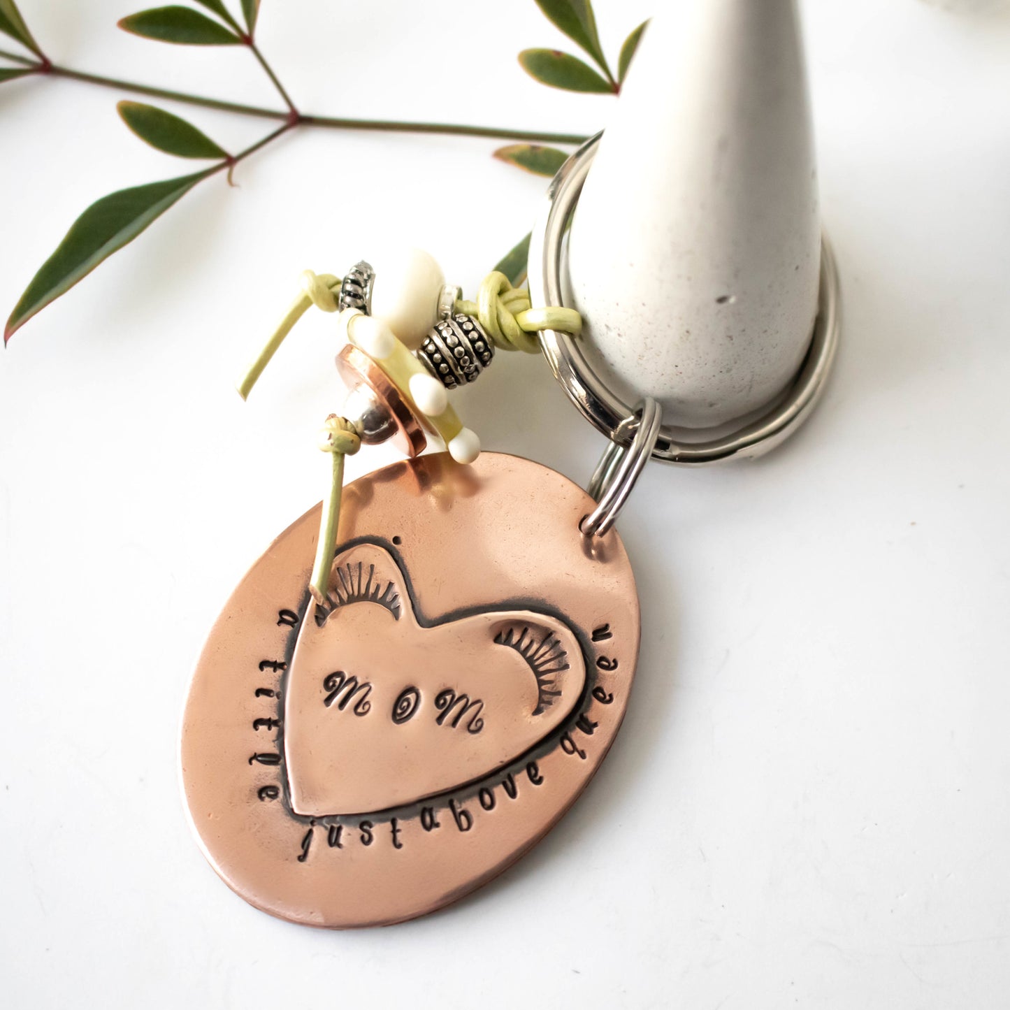 Mom Copper Key Chain With Lampwork Glass Beads-Womens-LittleGreenRoomJewelry-LittleGreenRoomJewelry