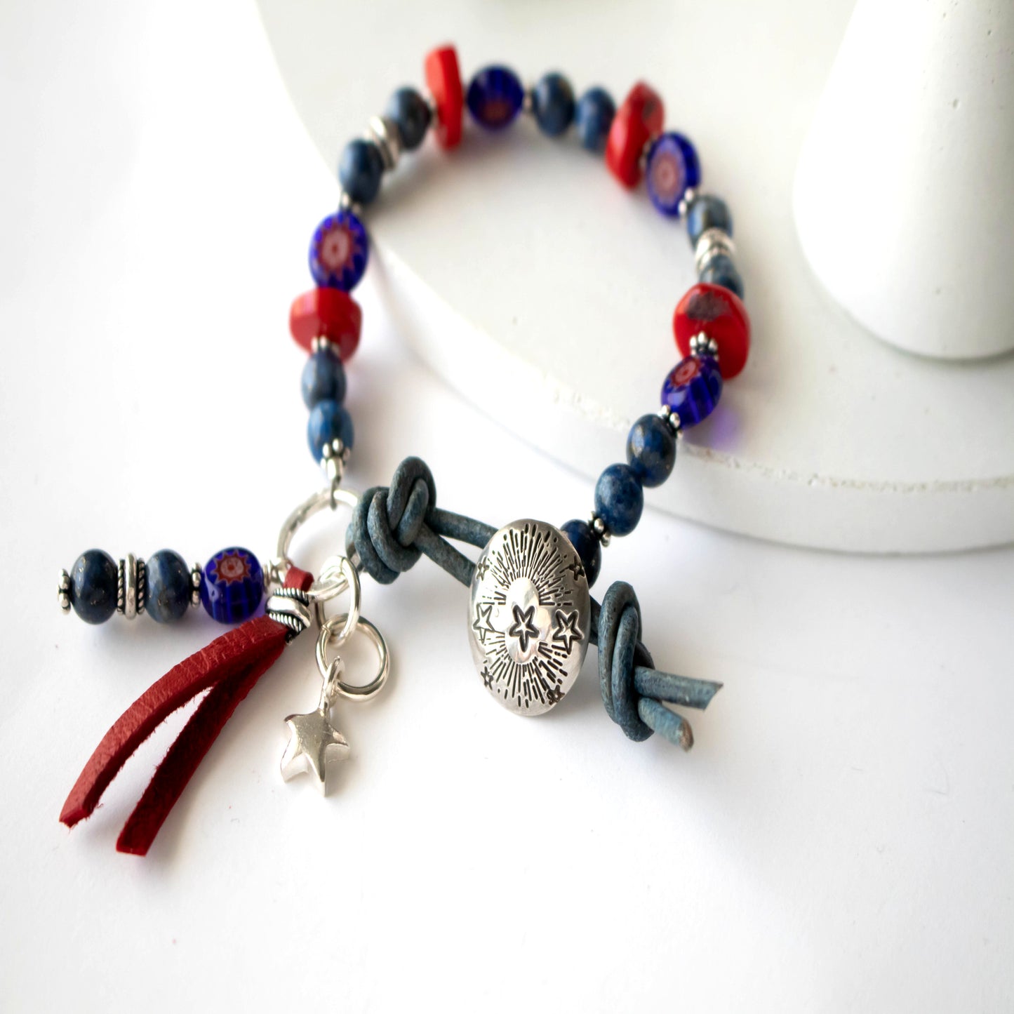 Sterling Silver Lapis Star Bracelet-Womens Rustic-LittleGreenRoomJewelry-LittleGreenRoomJewelry