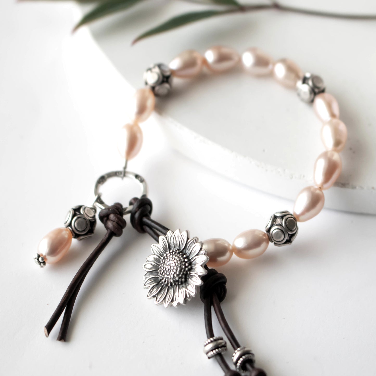 Freshwater Pearl Sunflower Artisan Bracelet-Womens-LittleGreenRoomJewelry-LittleGreenRoomJewelry