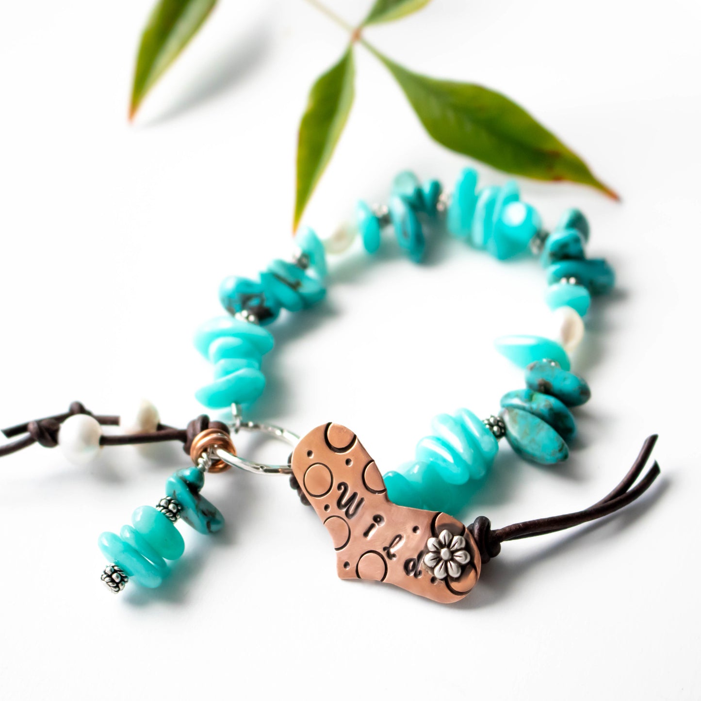 Amazonite Turquoise Pearl Wild Flower Bracelet-Womens-LittleGreenRoomJewelry-LittleGreenRoomJewelry