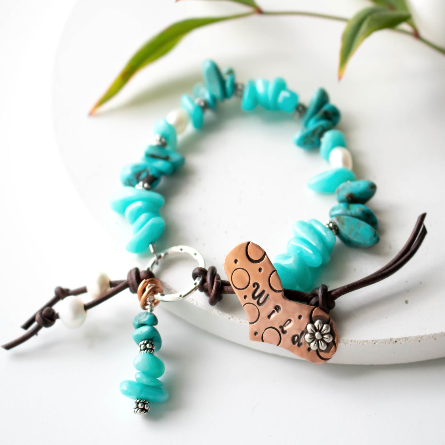 Amazonite Turquoise Pearl Wild Flower Bracelet-Womens-LittleGreenRoomJewelry-LittleGreenRoomJewelry