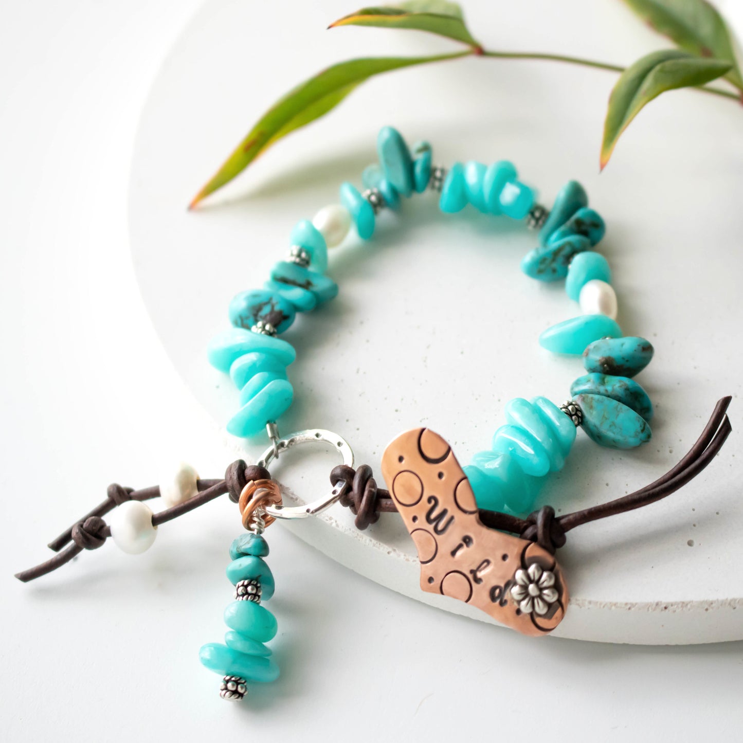 Amazonite Turquoise Pearl Wild Flower Bracelet-Womens-LittleGreenRoomJewelry-LittleGreenRoomJewelry