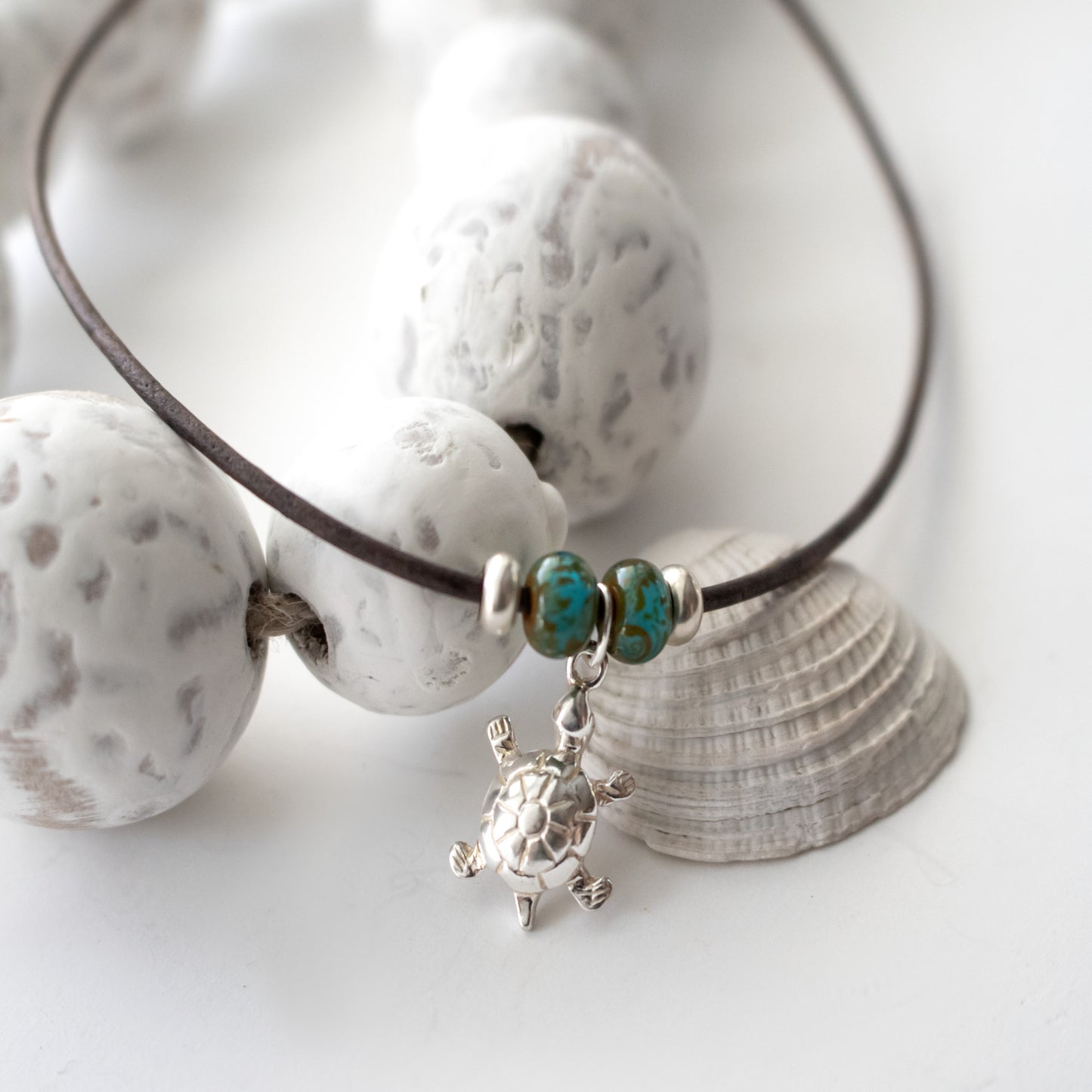 Sea Turtle Leather Ankle Bracelet-Womens-LittleGreenRoomJewelry-LittleGreenRoomJewelry