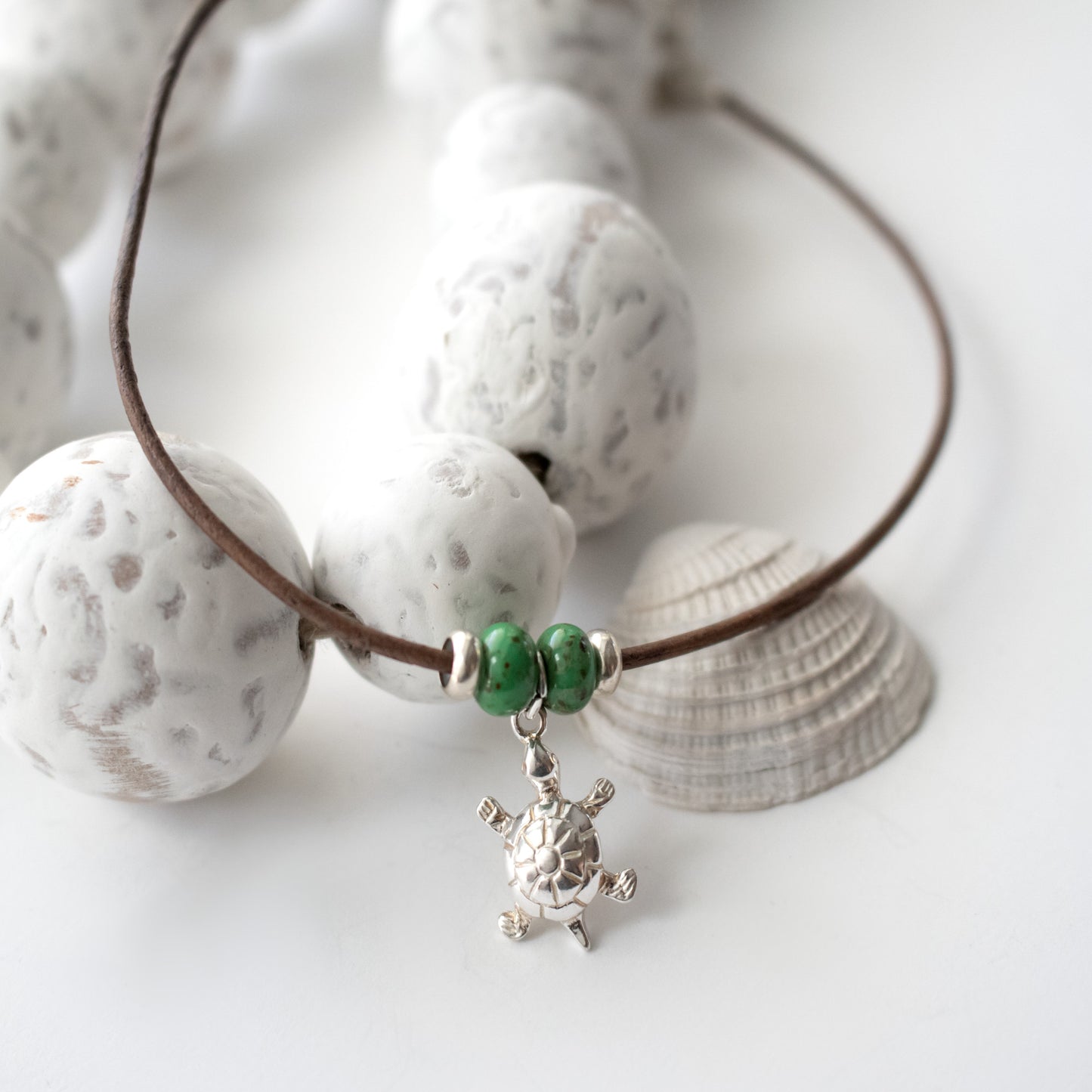 Sterling Silver Turtle Leather Ankle Bracelet-Womens-LittleGreenRoomJewelry-LittleGreenRoomJewelry