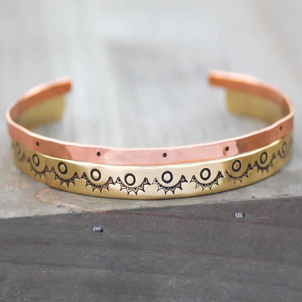 Boho Mandala Bracelet - Copper Cuff- Brass Cuff Bracelet- Set Of 2 Bracelets-Womens-LittleGreenRoomJewelry-LittleGreenRoomJewelry