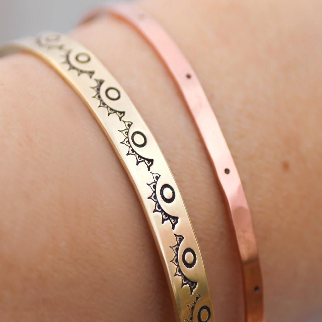 Boho Mandala Bracelet - Copper Cuff- Brass Cuff Bracelet- Set Of 2 Bracelets-Womens-LittleGreenRoomJewelry-LittleGreenRoomJewelry