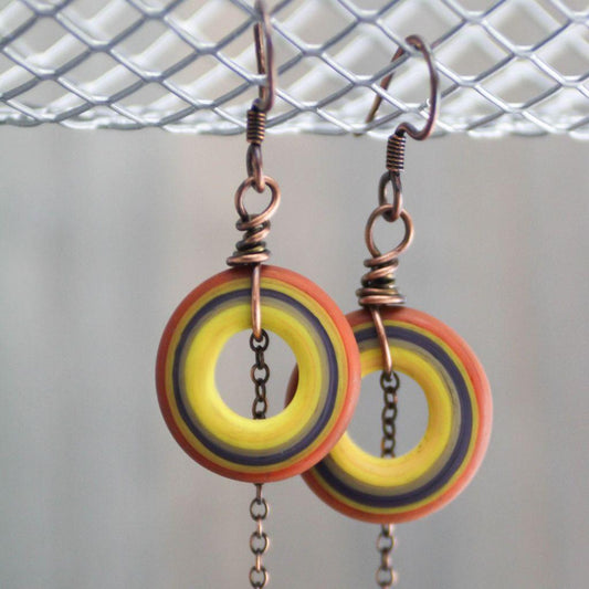 Retro Lampwork Glass Earrings- Rustic Copper Earrings-Womens Rustic-LittleGreenRoomJewelry-LittleGreenRoomJewelry
