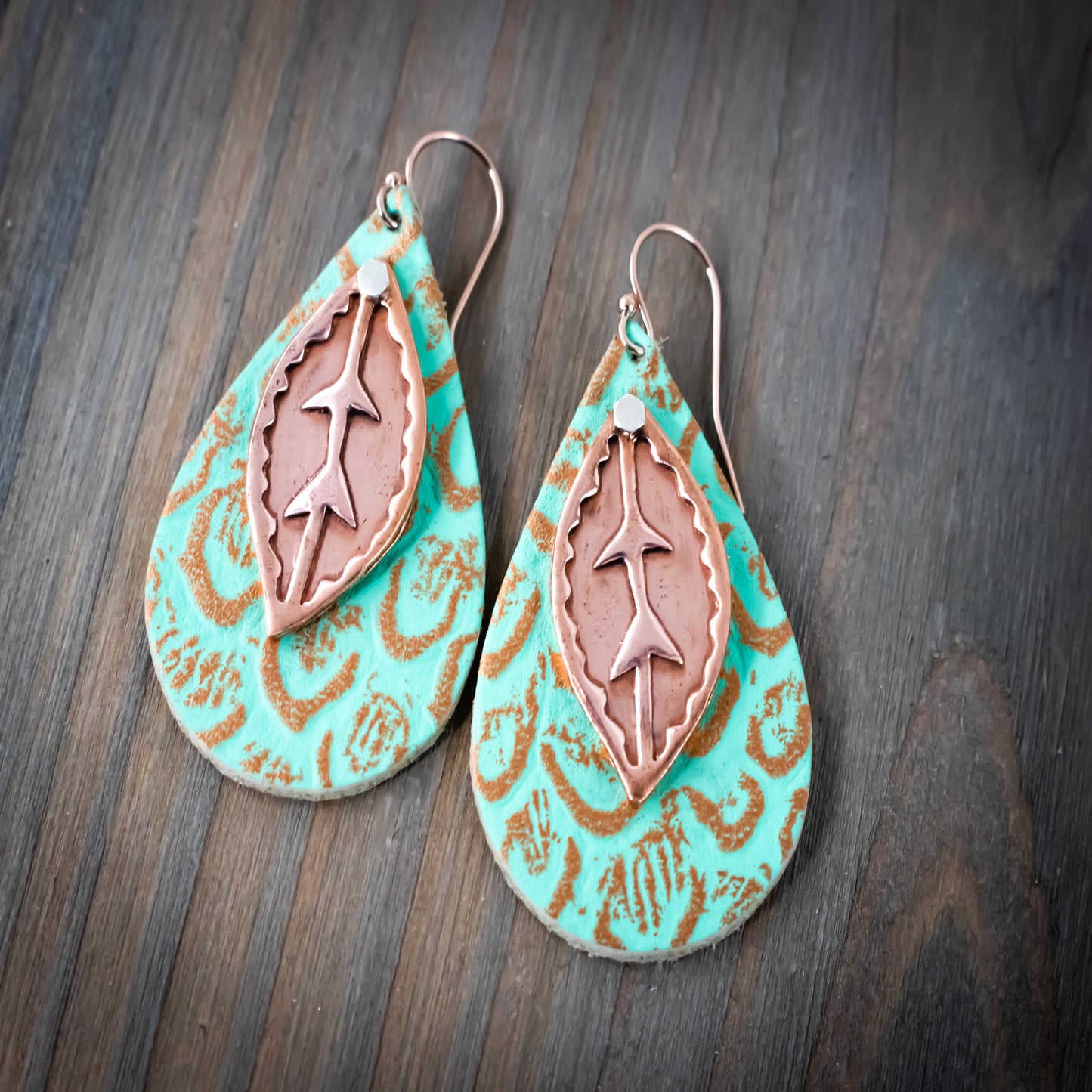Copper Leaf Leather Earrings-Womens-LittleGreenRoomJewelry-LittleGreenRoomJewelry