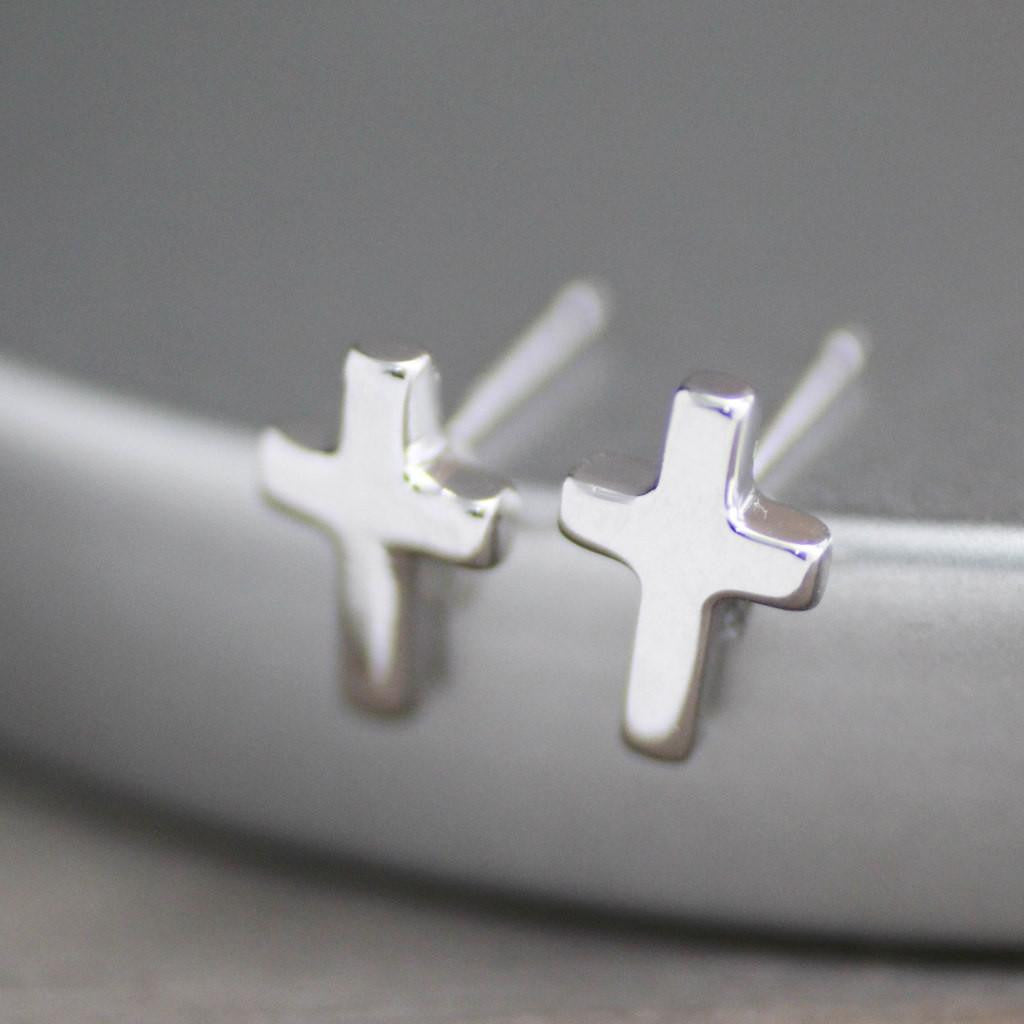 Cross Stud Earrings-Womens-LittleGreenRoomJewelry-LittleGreenRoomJewelry