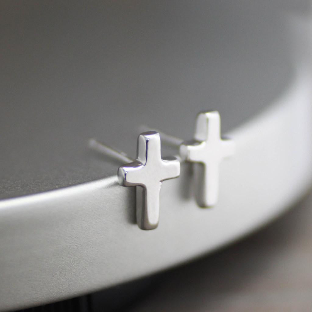 Cross Stud Earrings-Womens-LittleGreenRoomJewelry-LittleGreenRoomJewelry