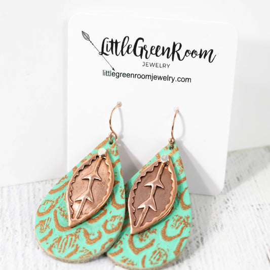 Copper Leaf Leather Earrings-Womens-LittleGreenRoomJewelry-LittleGreenRoomJewelry