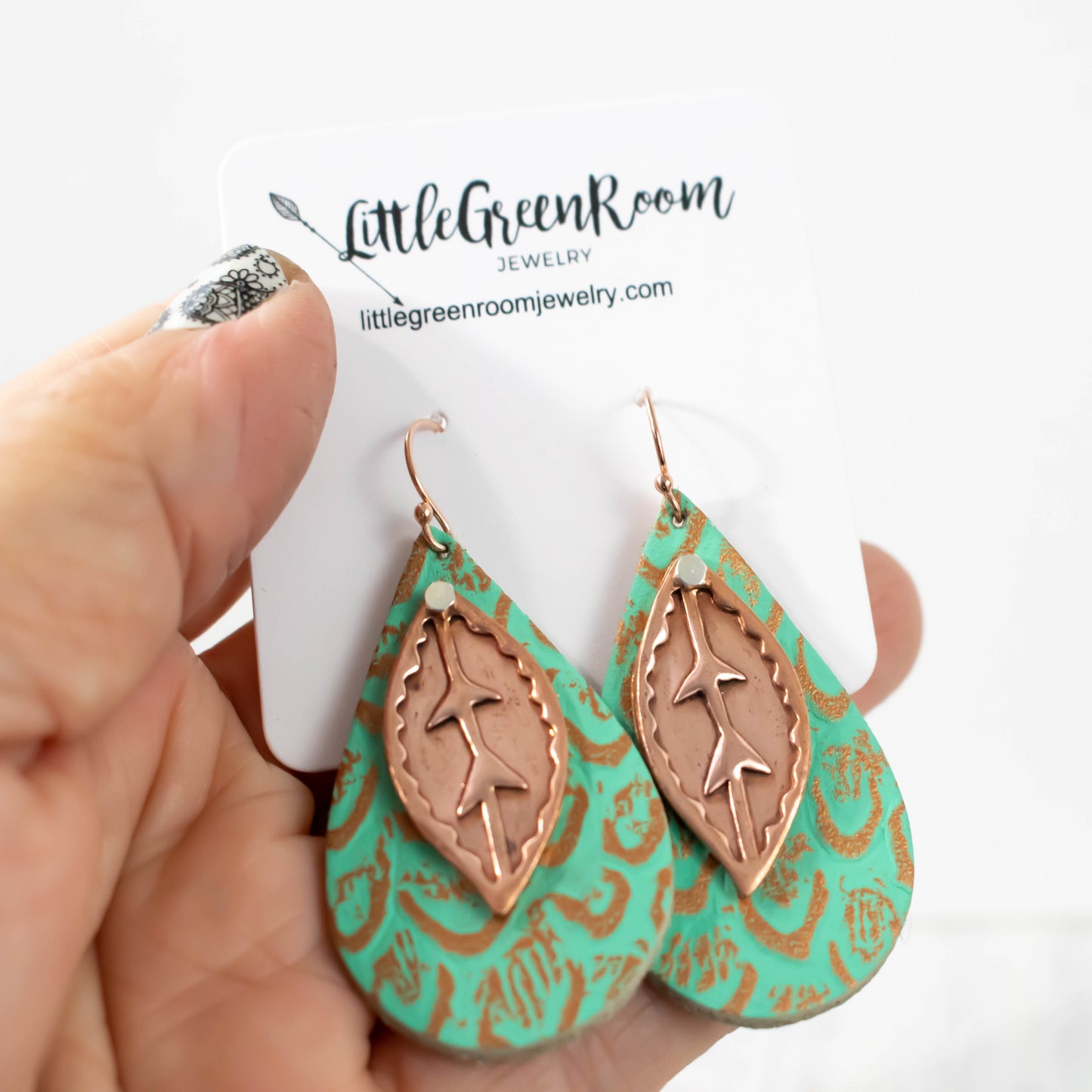 Copper Leaf Leather Earrings-Womens-LittleGreenRoomJewelry-LittleGreenRoomJewelry