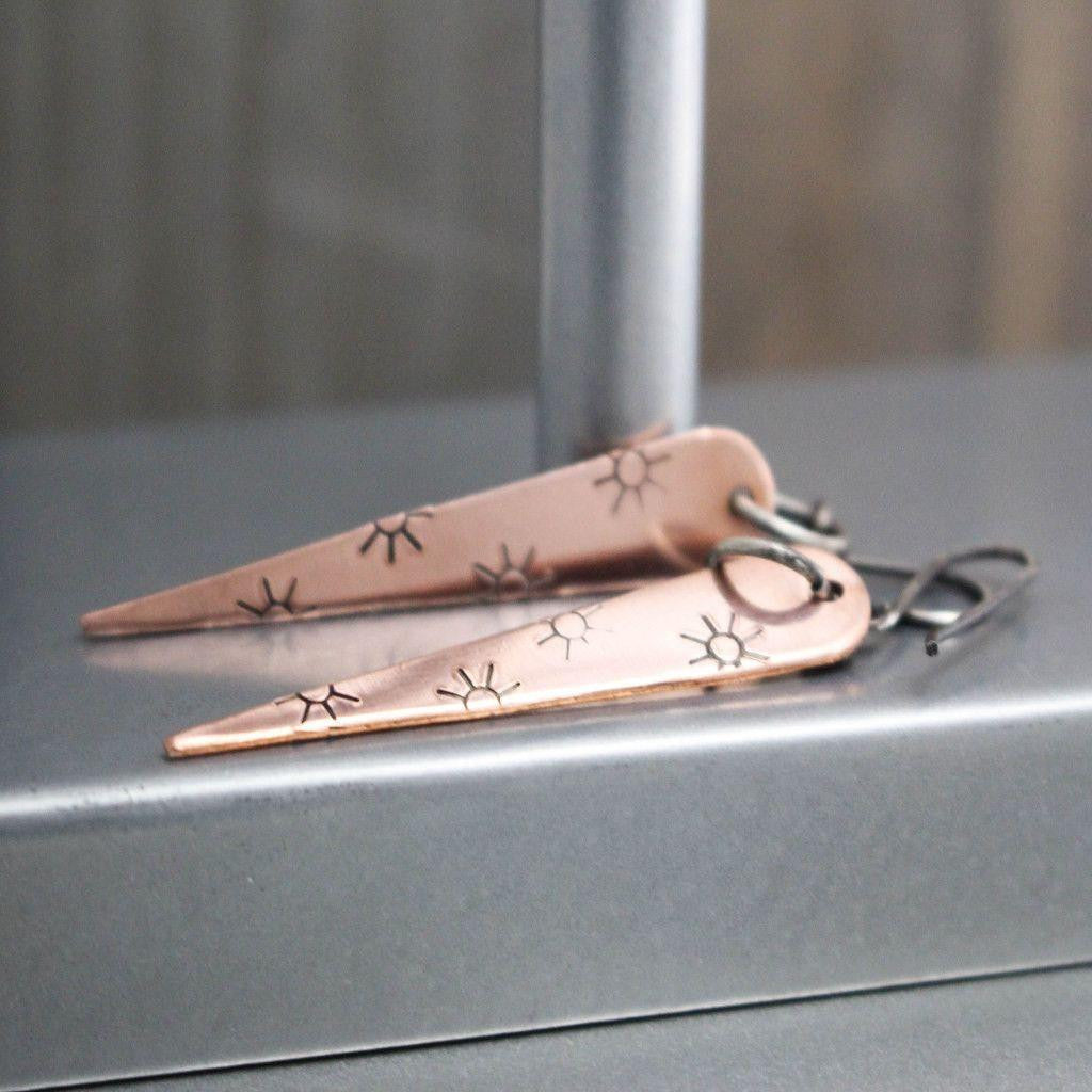 Copper Sunburst Drop Earrings-Womens Rustic-LittleGreenRoomJewelry-LittleGreenRoomJewelry
