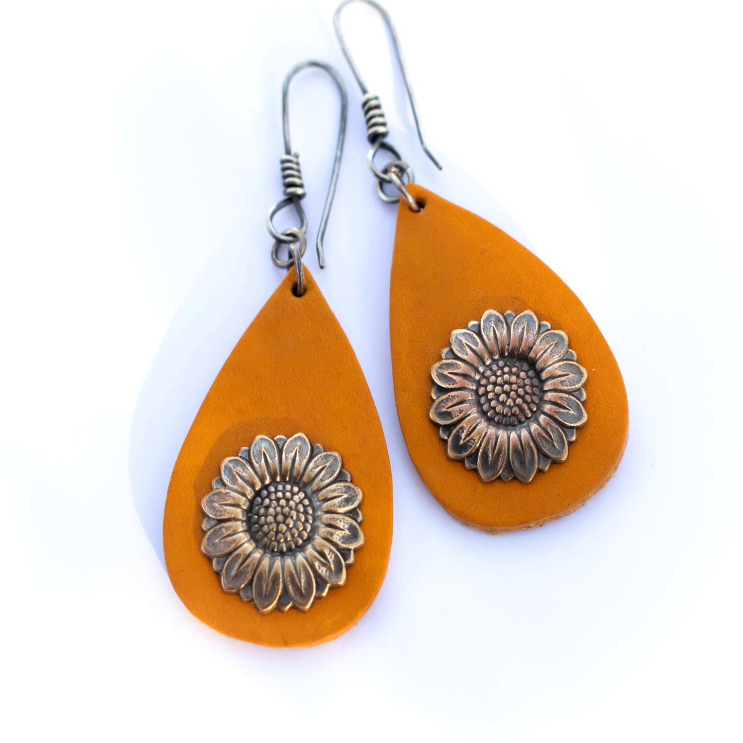 Leather Sunflower Earrings-Womens-LittleGreenRoomJewelry-LittleGreenRoomJewelry