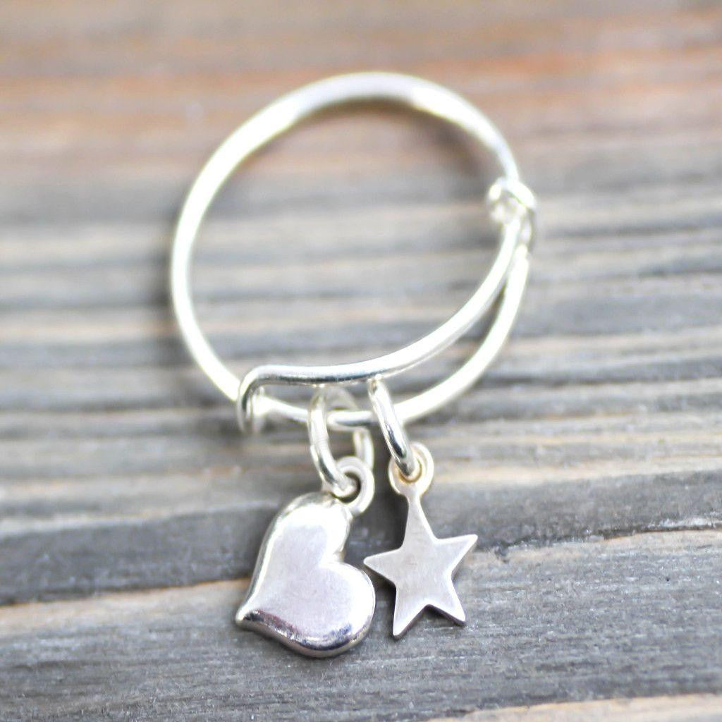 Sterling Heart Ring-Charm Ring-Star Ring-Womens-LittleGreenRoomJewelry-LittleGreenRoomJewelry