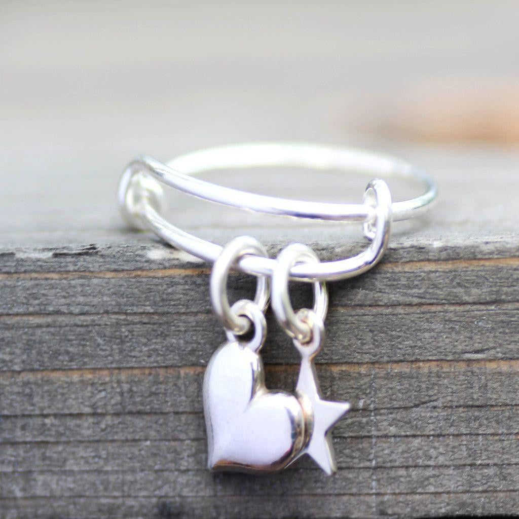 Sterling Heart Ring-Charm Ring-Star Ring-Womens-LittleGreenRoomJewelry-LittleGreenRoomJewelry