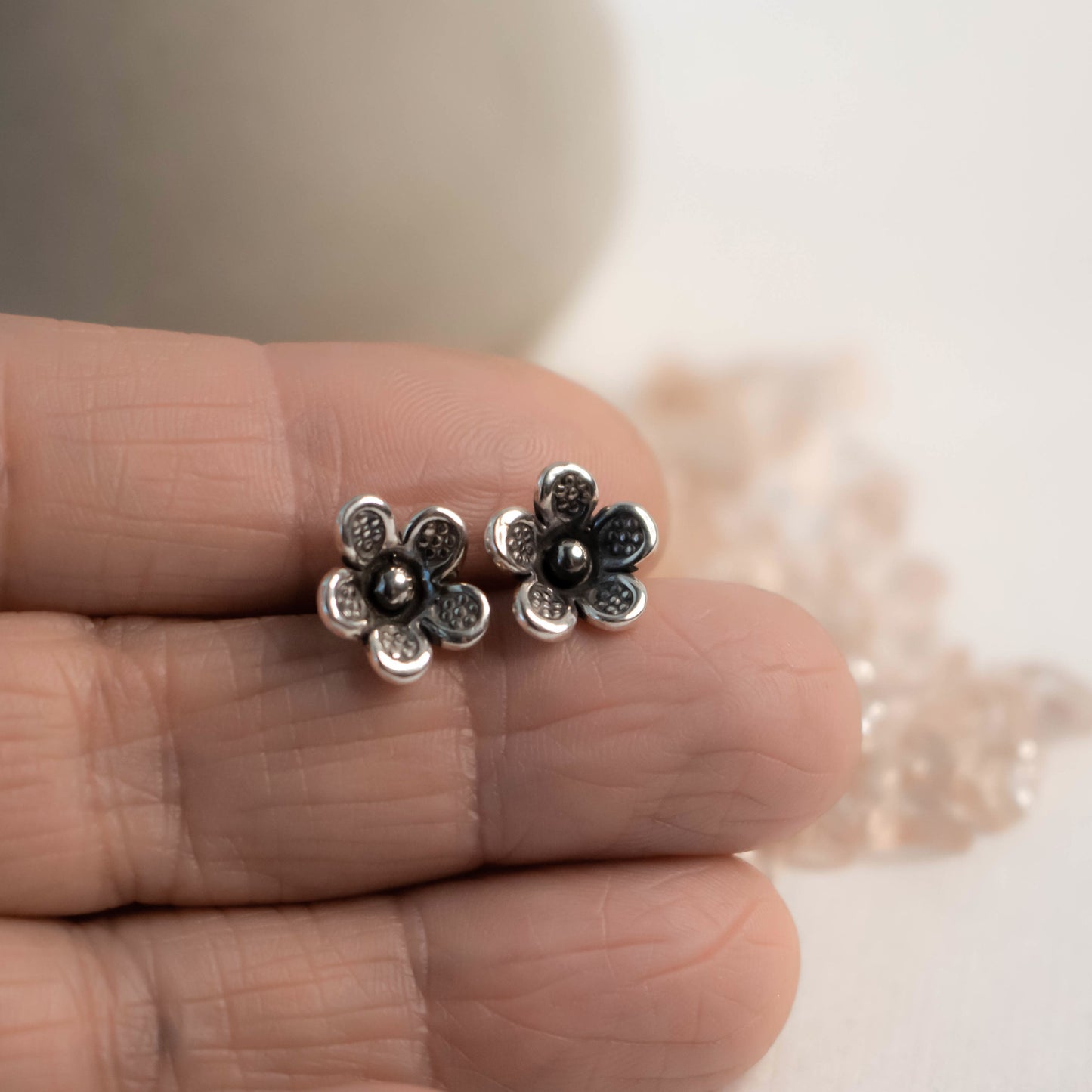 Sterling Flower Post Earrings-Womens-LittleGreenRoomJewelry-LittleGreenRoomJewelry