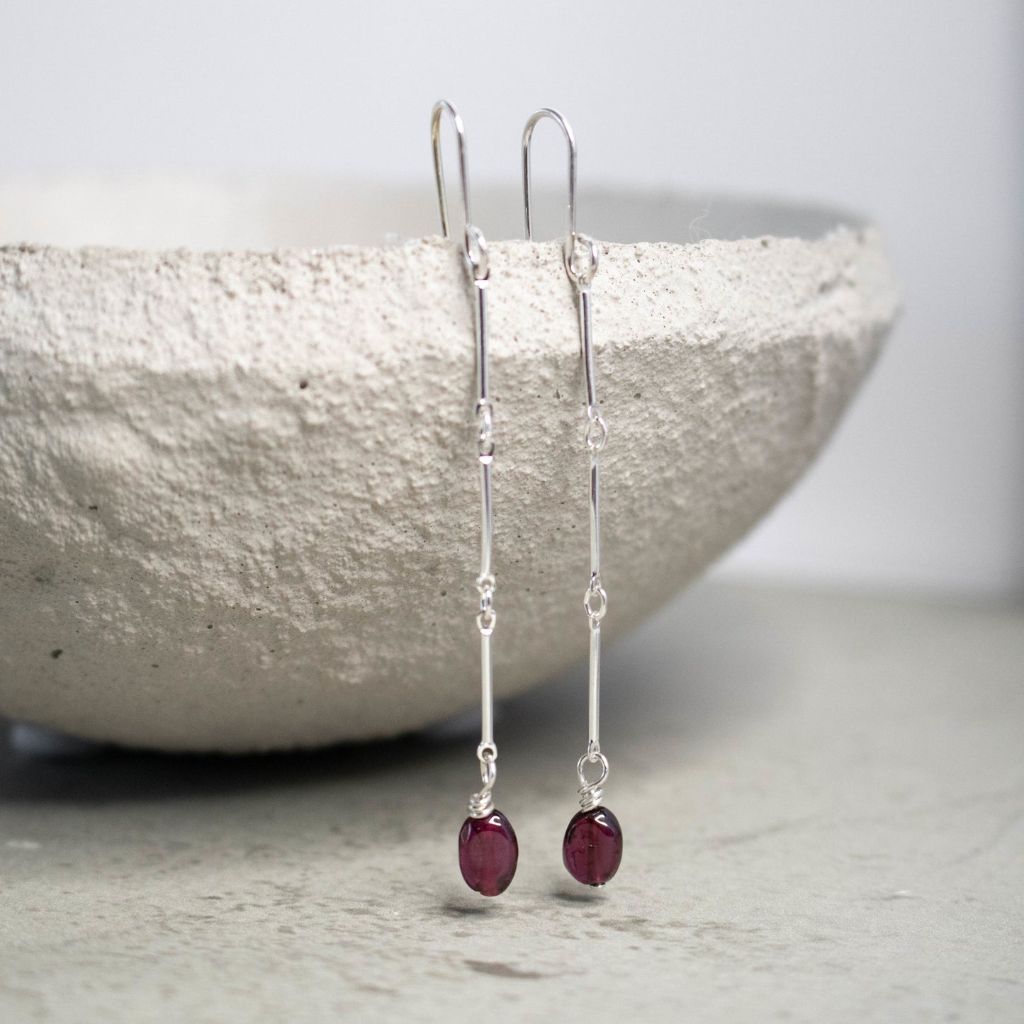 Modern Link Garnet Earrings-Womens-LittleGreenRoomJewelry-LittleGreenRoomJewelry