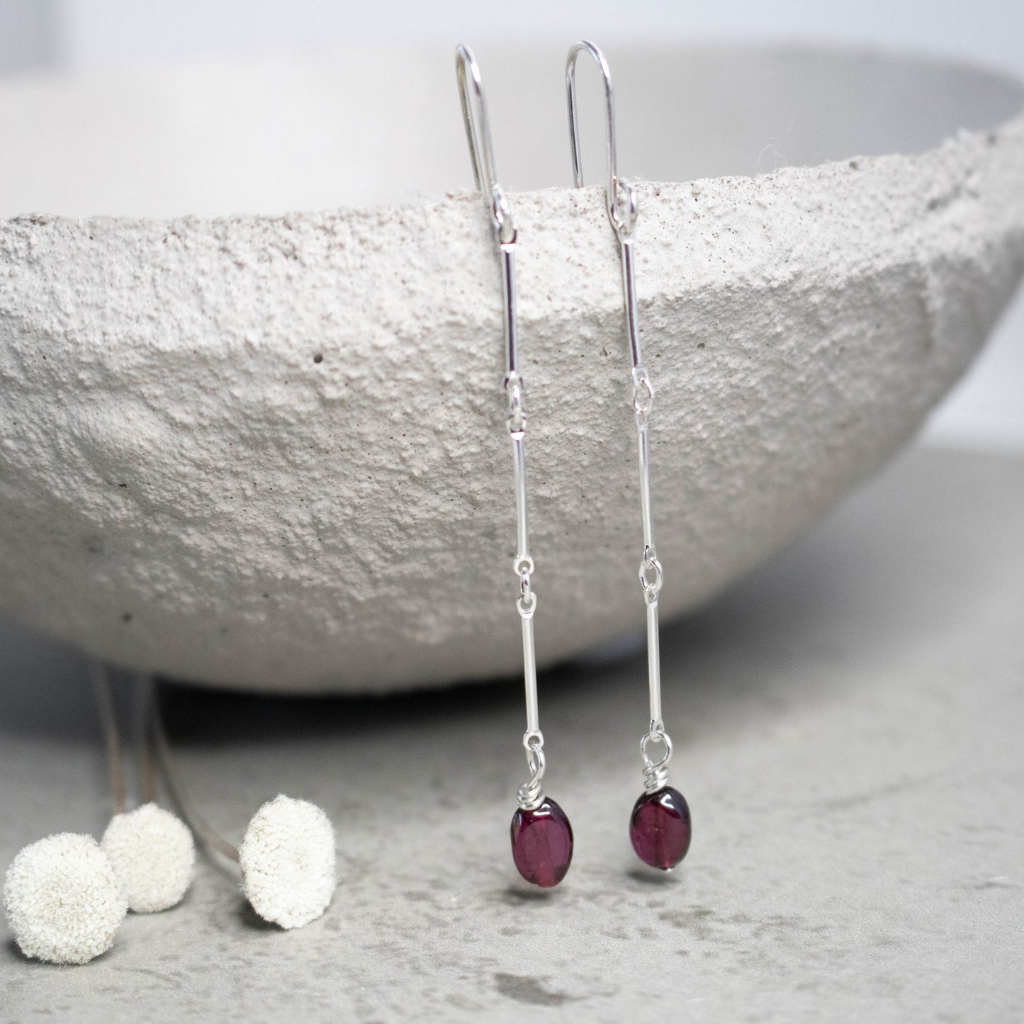 Modern Link Garnet Earrings-Womens-LittleGreenRoomJewelry-LittleGreenRoomJewelry