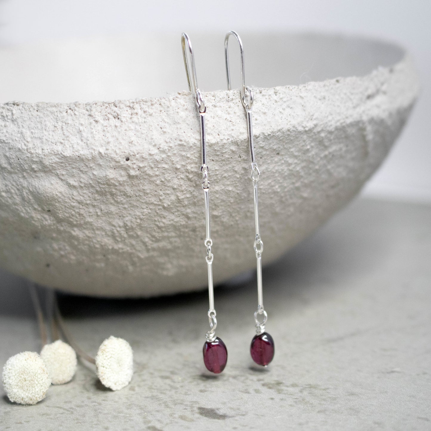 Modern Link Garnet Earrings-Womens-LittleGreenRoomJewelry-LittleGreenRoomJewelry