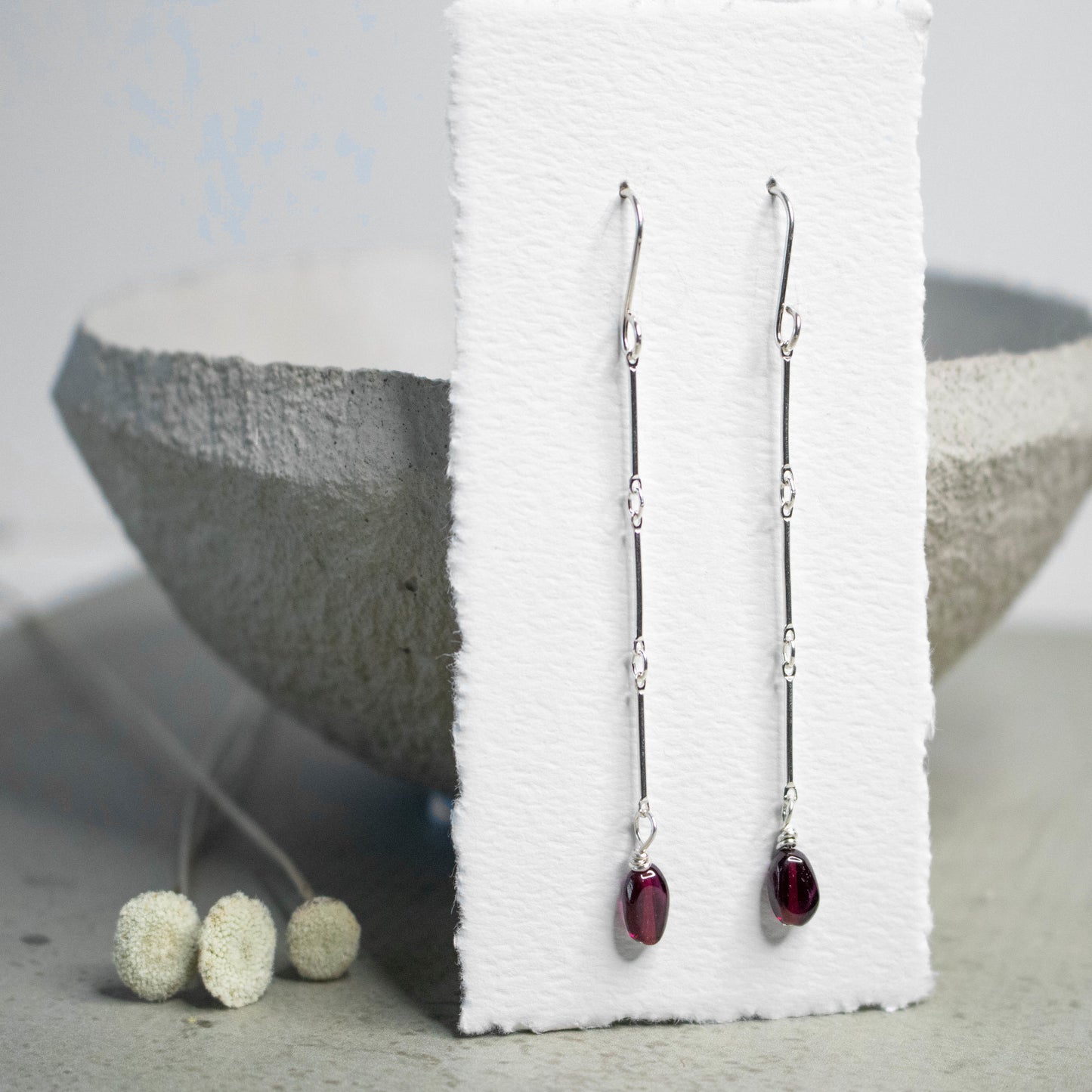 Modern Link Garnet Earrings-Womens-LittleGreenRoomJewelry-LittleGreenRoomJewelry