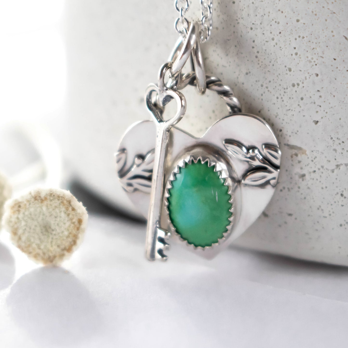 Sonoran Gold Turquoise Heart Locket And Key Necklace-Womens-LittleGreenRoomJewelry-LittleGreenRoomJewelry