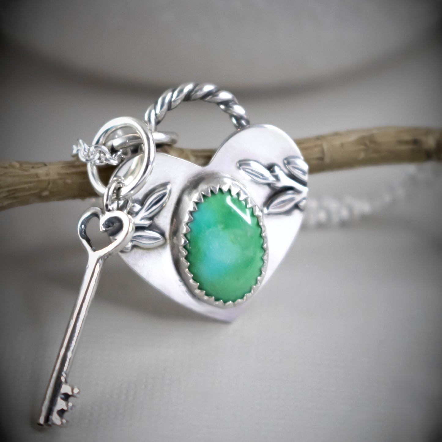 Sonoran Gold Turquoise Heart Locket And Key Necklace-Womens-LittleGreenRoomJewelry-LittleGreenRoomJewelry