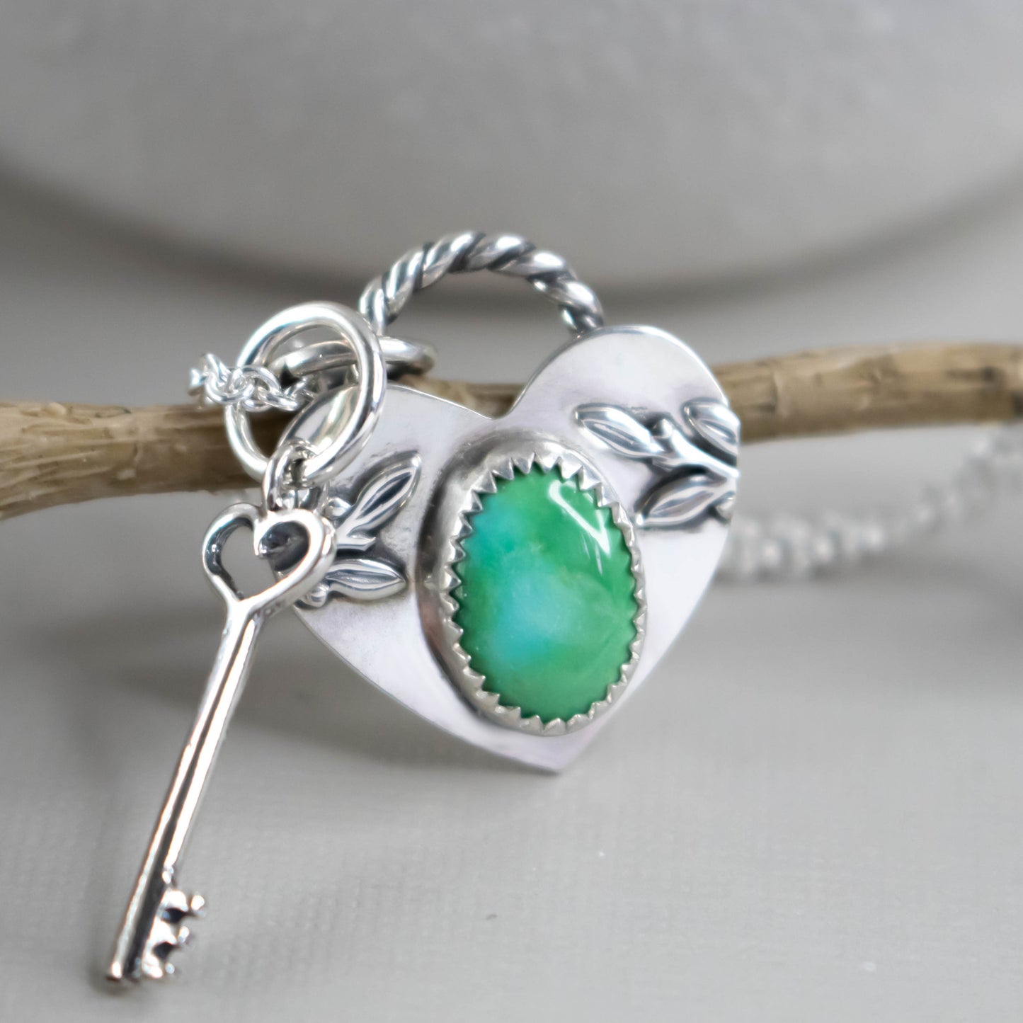 Sonoran Gold Turquoise Heart Locket And Key Necklace-Womens-LittleGreenRoomJewelry-LittleGreenRoomJewelry