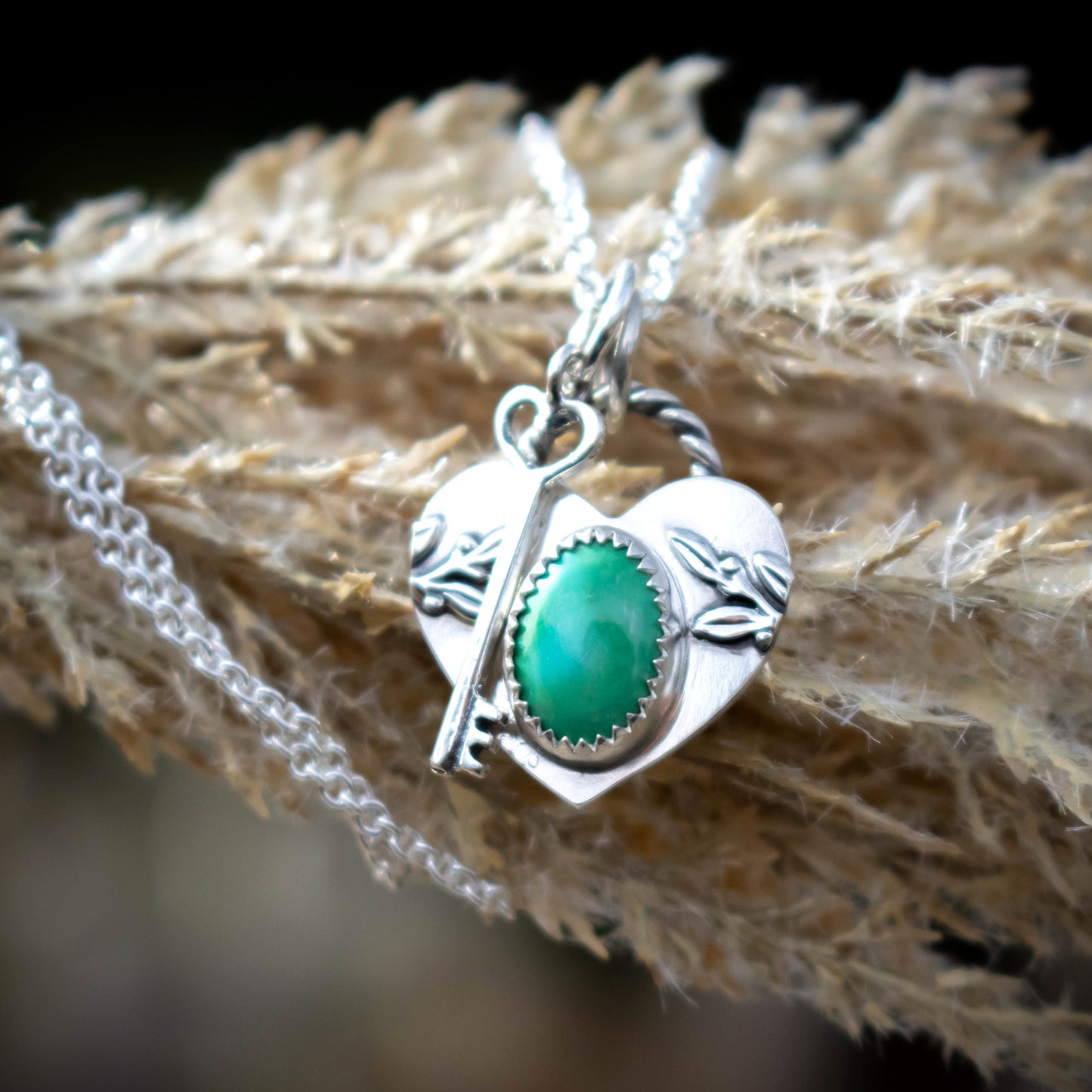 Sonoran Gold Turquoise Heart Locket And Key Necklace-Womens-LittleGreenRoomJewelry-LittleGreenRoomJewelry