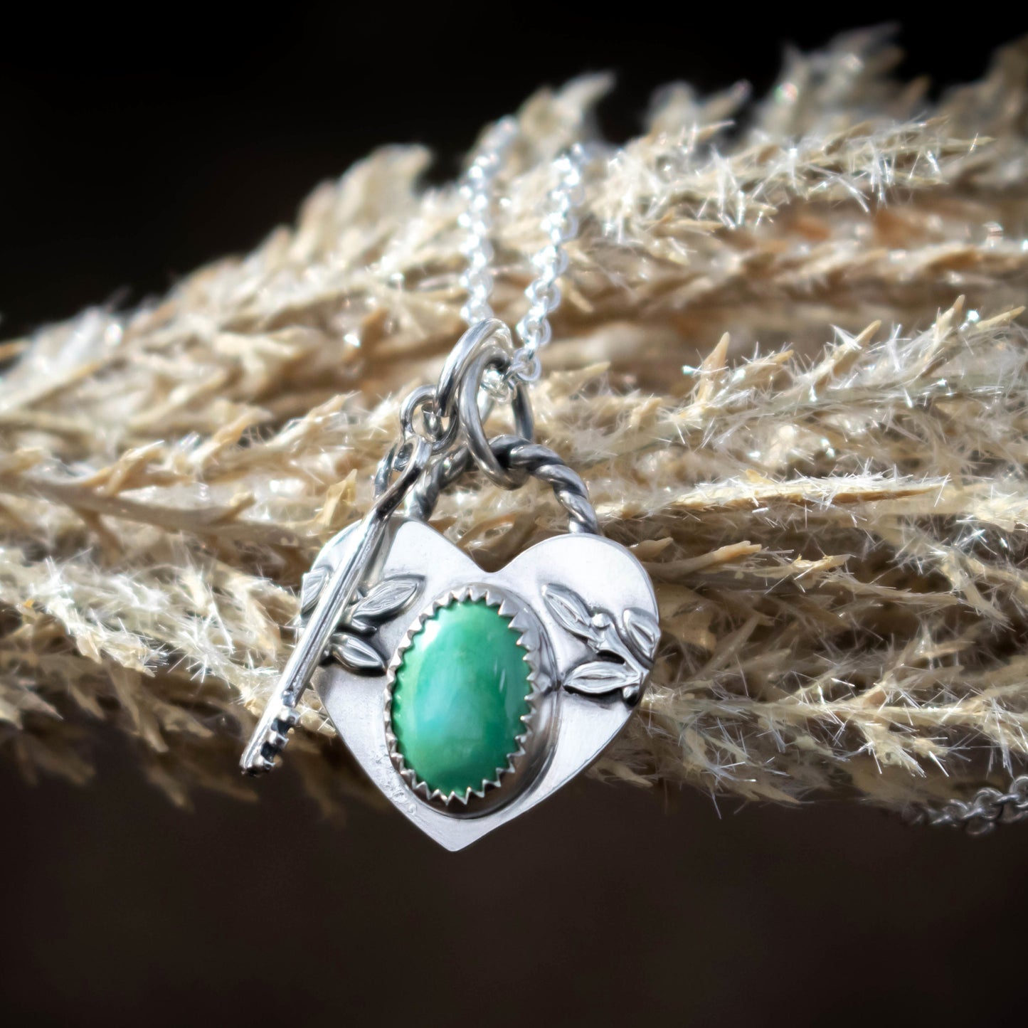 Sonoran Gold Turquoise Heart Locket And Key Necklace-Womens-LittleGreenRoomJewelry-LittleGreenRoomJewelry