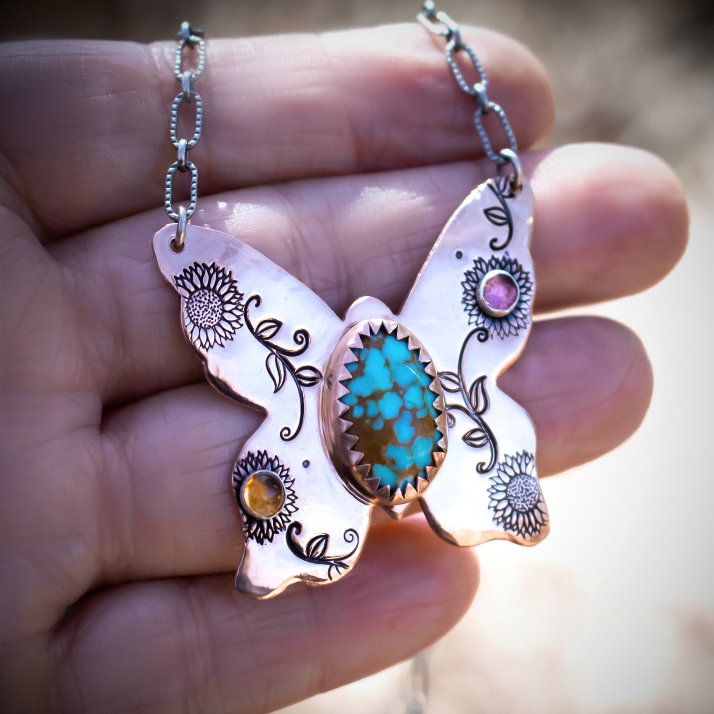 Copper Butterfly Turquoise Gemstone Necklace-Womens-LittleGreenRoomJewelry-LittleGreenRoomJewelry