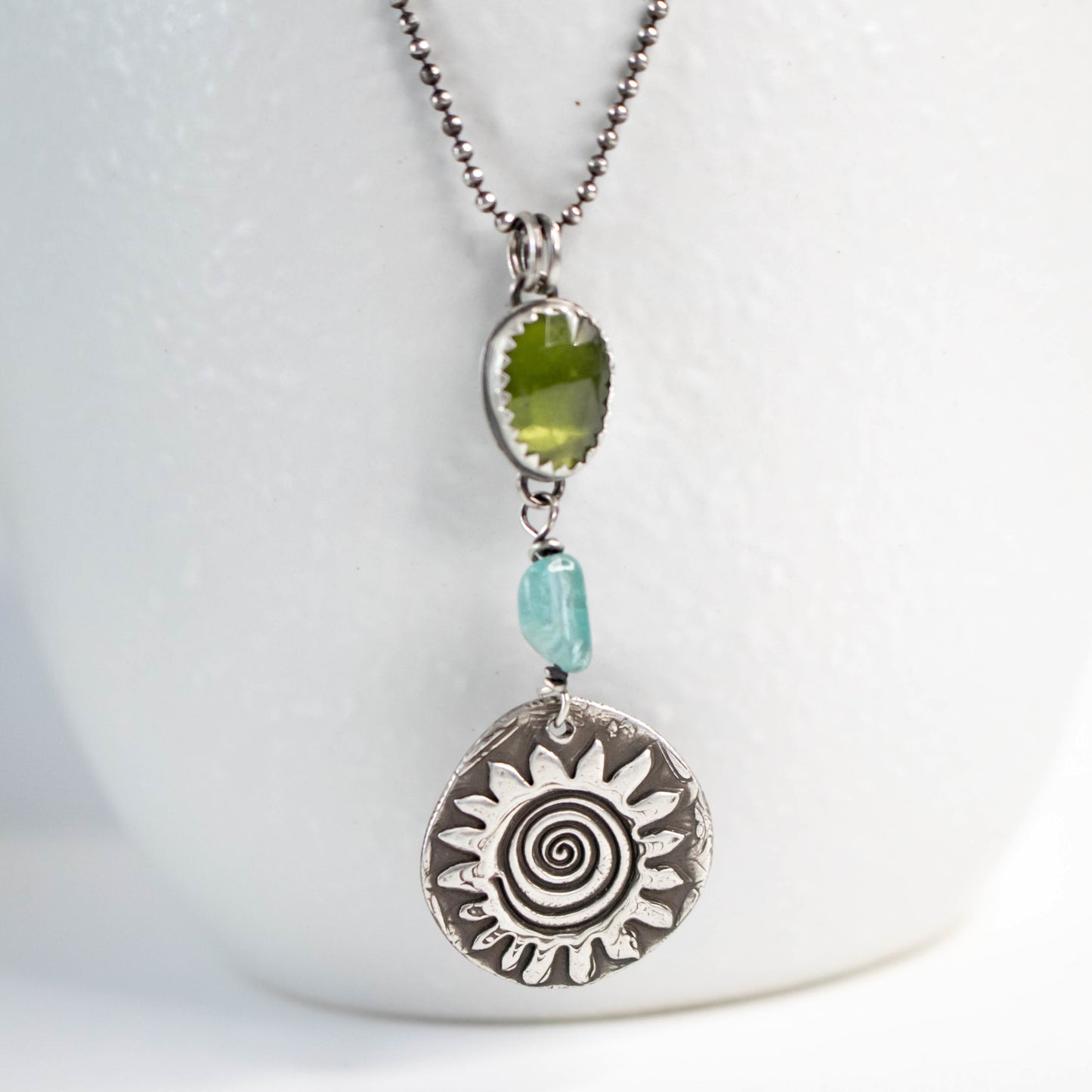 Faceted Vesuvianite Sun Necklace-Womens-LittleGreenRoomJewelry-LittleGreenRoomJewelry