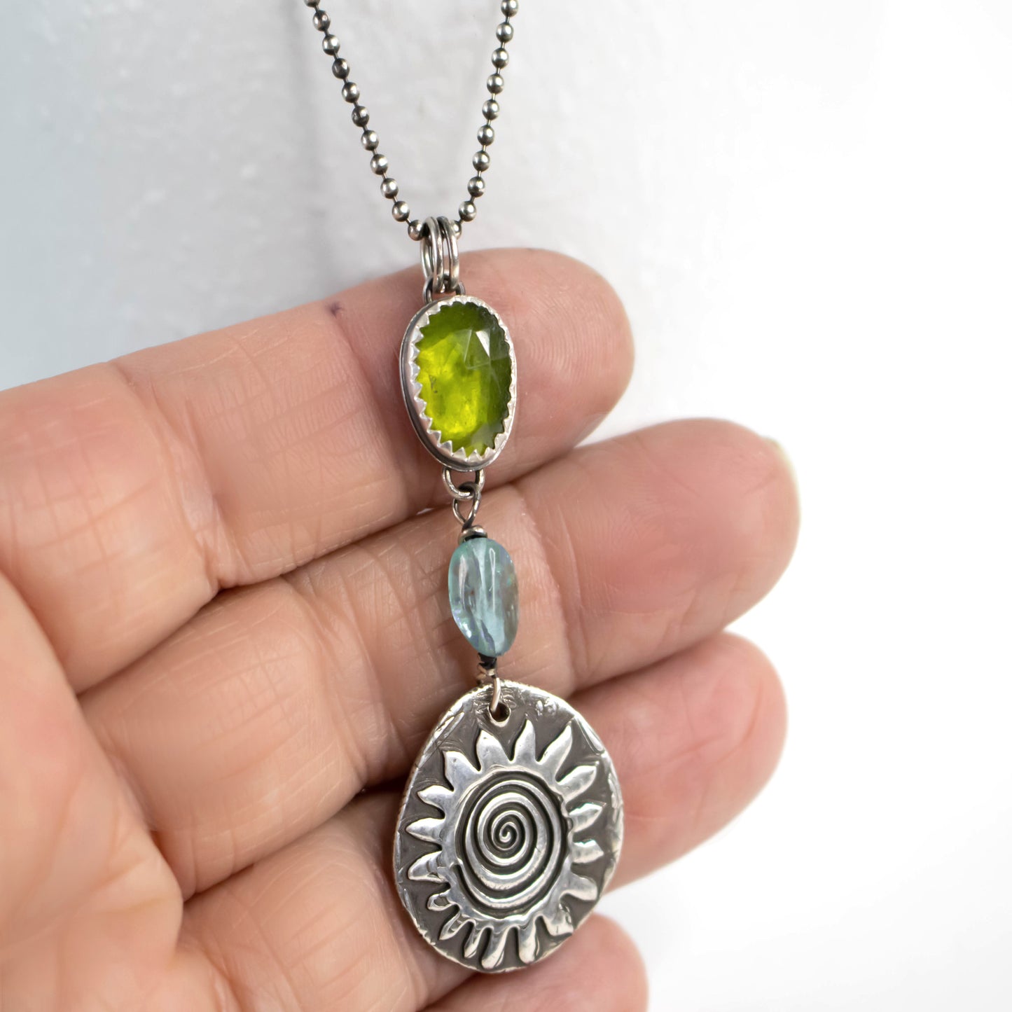 Faceted Vesuvianite Sun Necklace-Womens-LittleGreenRoomJewelry-LittleGreenRoomJewelry