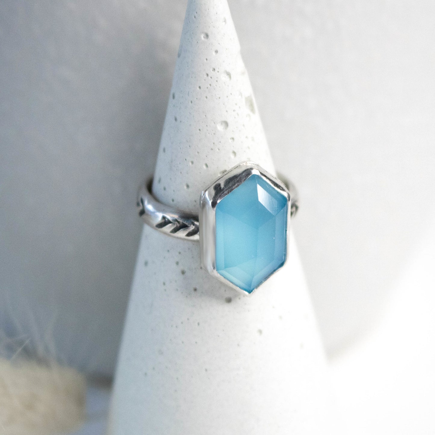 Size 8 Faceted Blue Chalcedony Sterling Silver Ring-Womens-LittleGreenRoomJewelry-LittleGreenRoomJewelry
