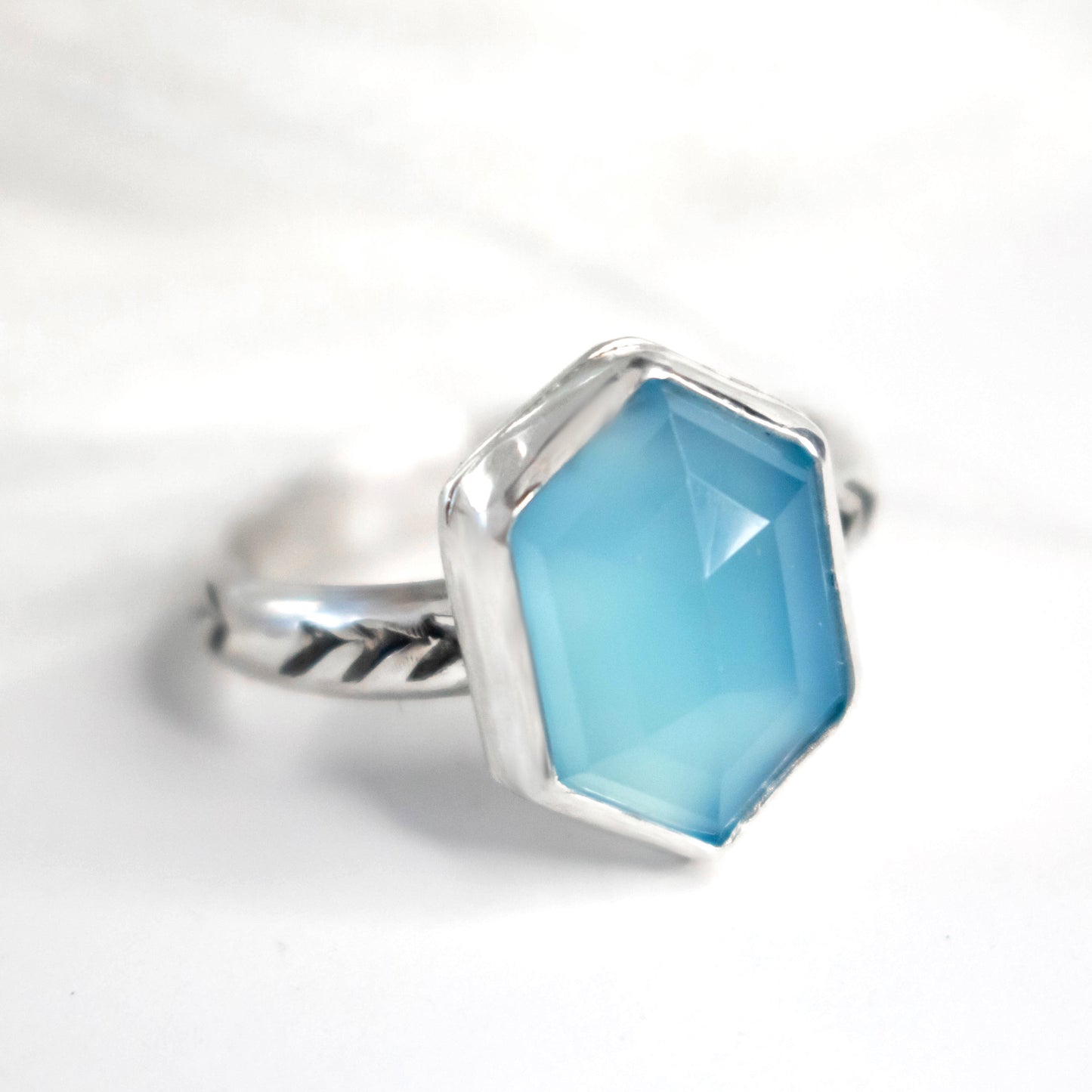 Size 8 Faceted Blue Chalcedony Sterling Silver Ring-Womens-LittleGreenRoomJewelry-LittleGreenRoomJewelry