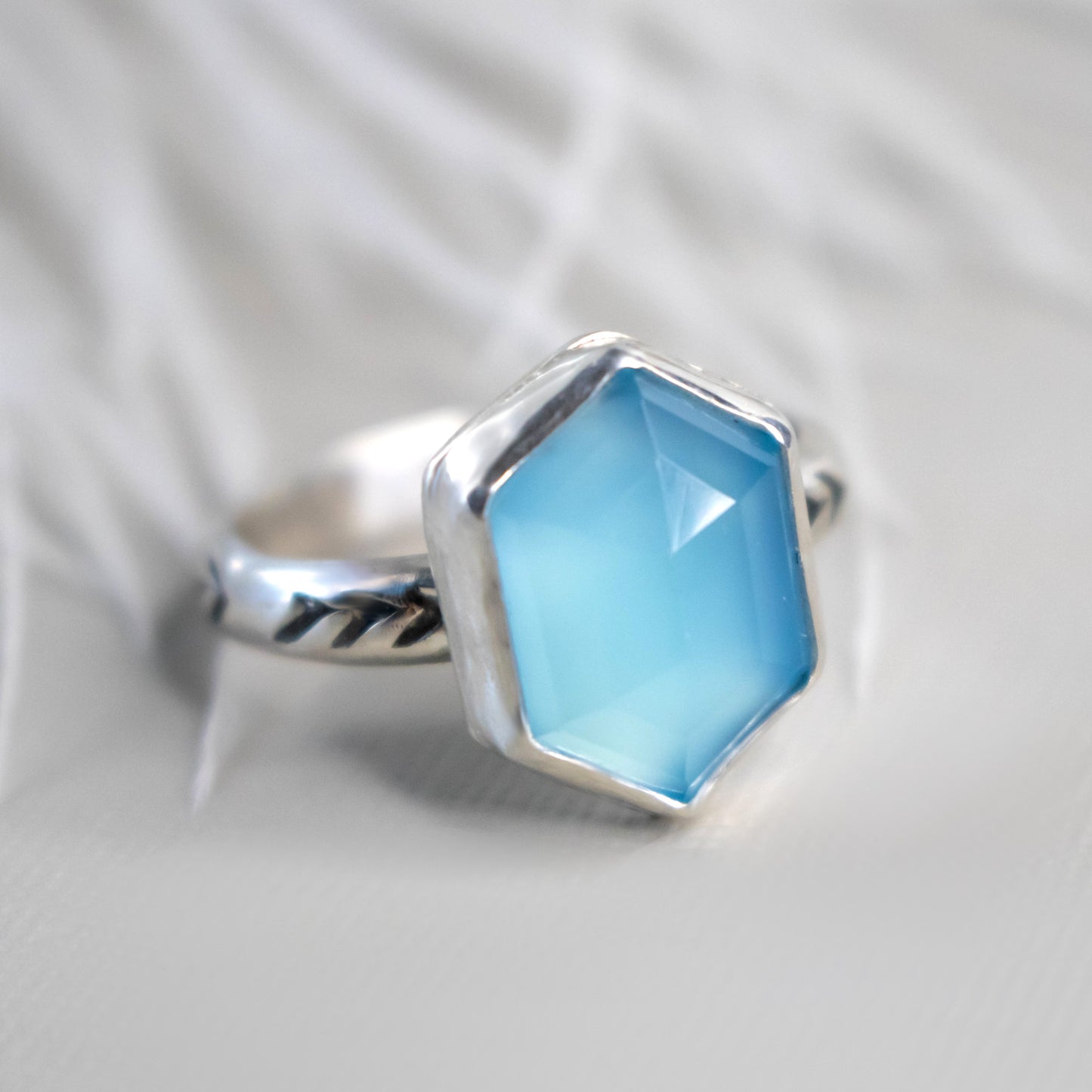 Size 8 Faceted Blue Chalcedony Sterling Silver Ring-Womens-LittleGreenRoomJewelry-LittleGreenRoomJewelry
