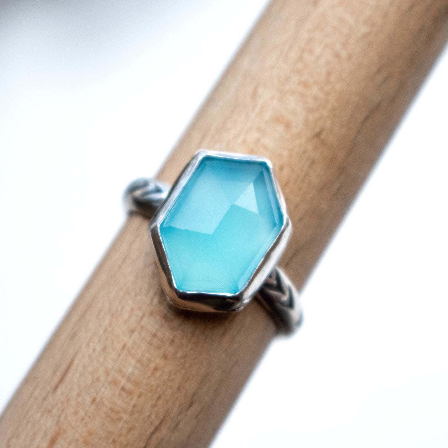 Size 8 Faceted Blue Chalcedony Sterling Silver Ring-Womens-LittleGreenRoomJewelry-LittleGreenRoomJewelry