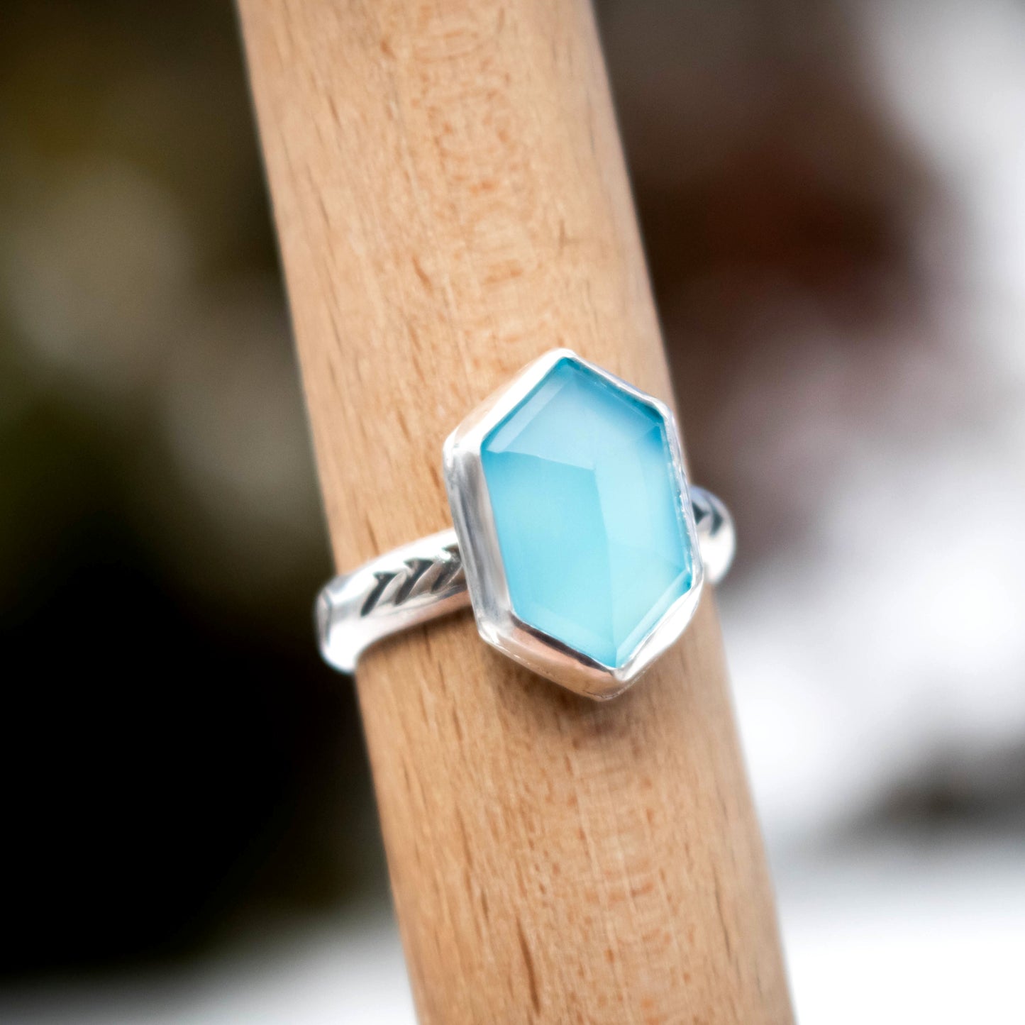 Size 8 Faceted Blue Chalcedony Sterling Silver Ring-Womens-LittleGreenRoomJewelry-LittleGreenRoomJewelry