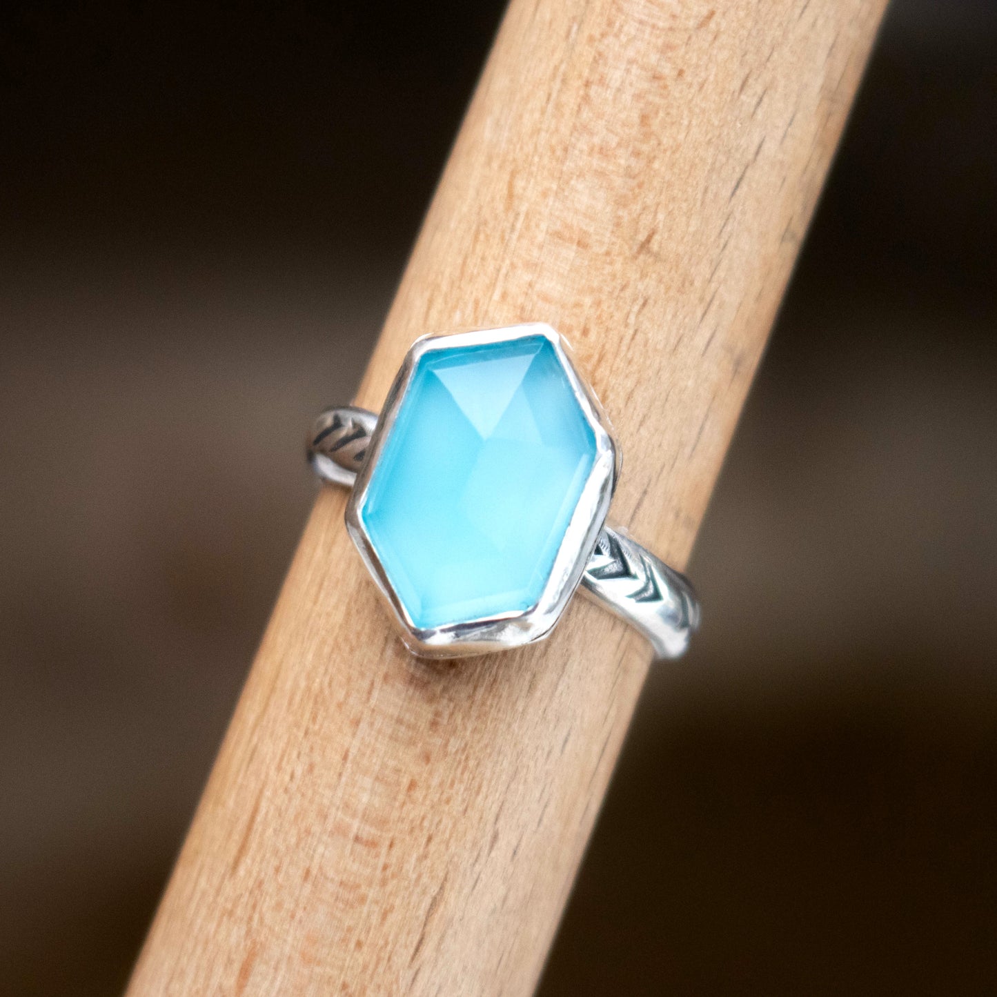Size 8 Faceted Blue Chalcedony Sterling Silver Ring-Womens-LittleGreenRoomJewelry-LittleGreenRoomJewelry
