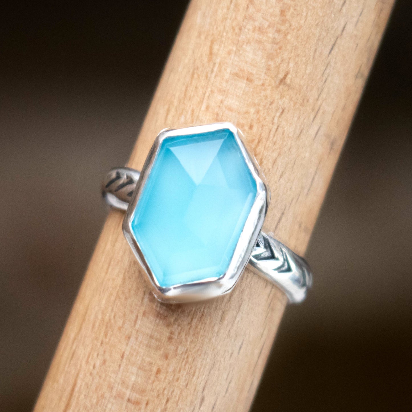 Size 8 Faceted Blue Chalcedony Sterling Silver Ring-Womens-LittleGreenRoomJewelry-LittleGreenRoomJewelry
